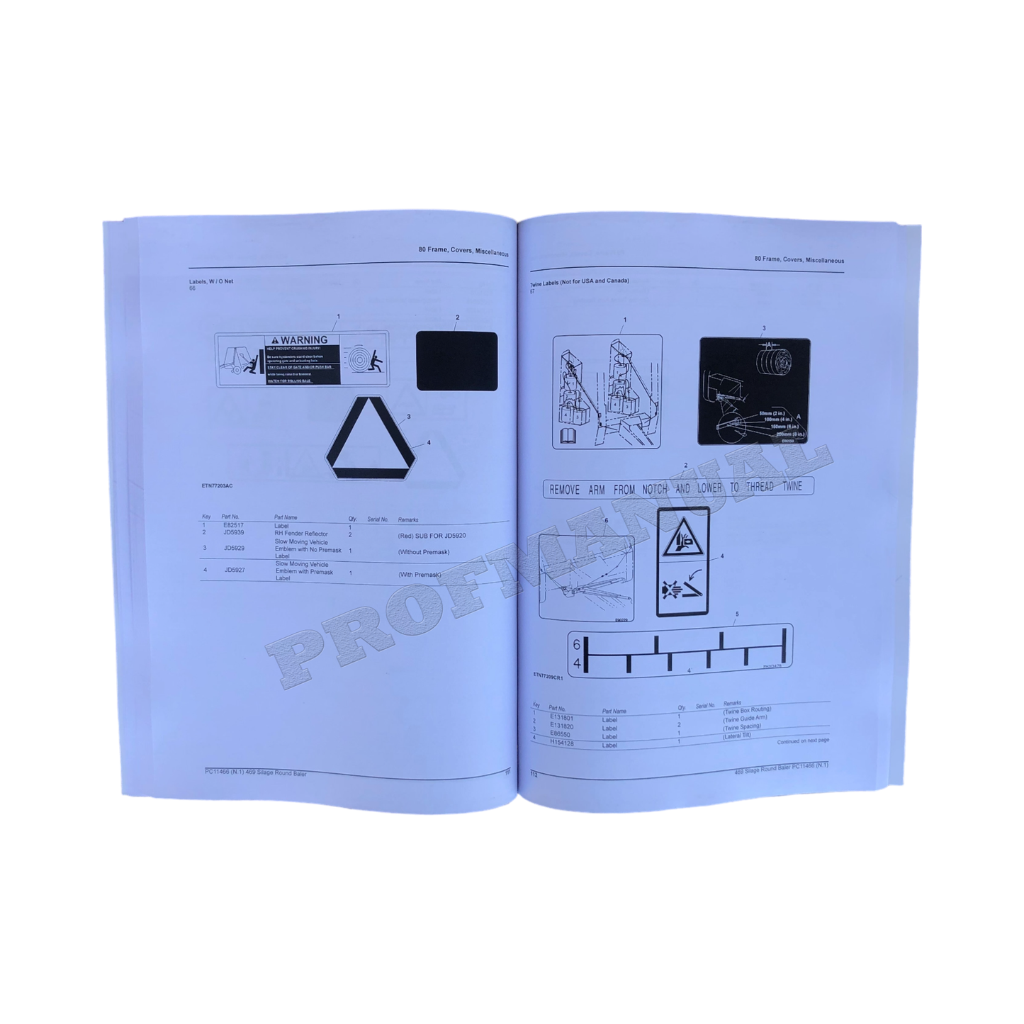 JOHN DEERE 469 SILAGE ROUND BALER PARTS CATALOG MANUAL #3