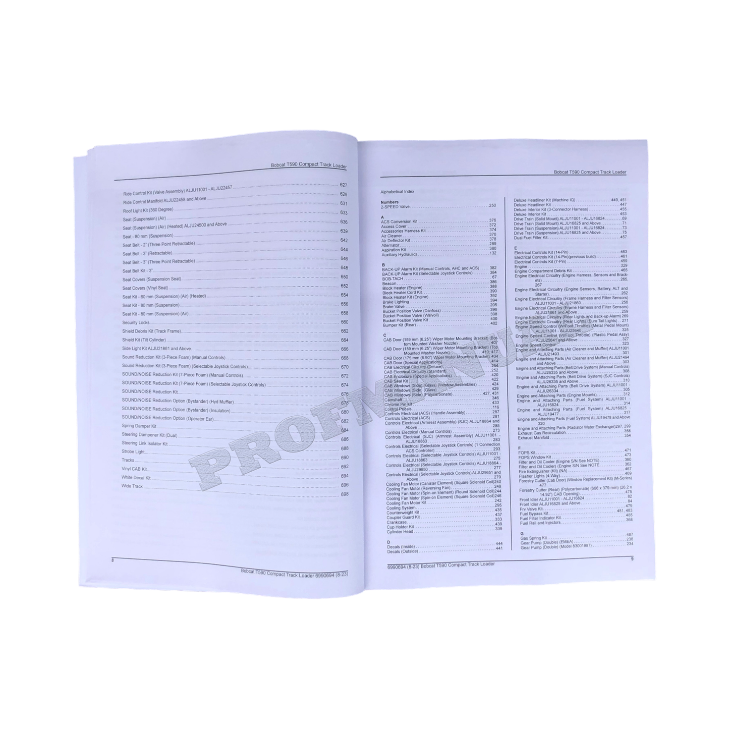 Bobcat T590 Compact Track Loader Parts Catalog Manual ALJU11001-