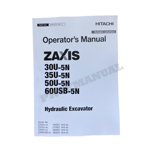 HITACHI ZAXIS ZX 35U-5N 50U-5N 60USB-5N 30U-5N EXCAVATOR OPERATORS MANUAL