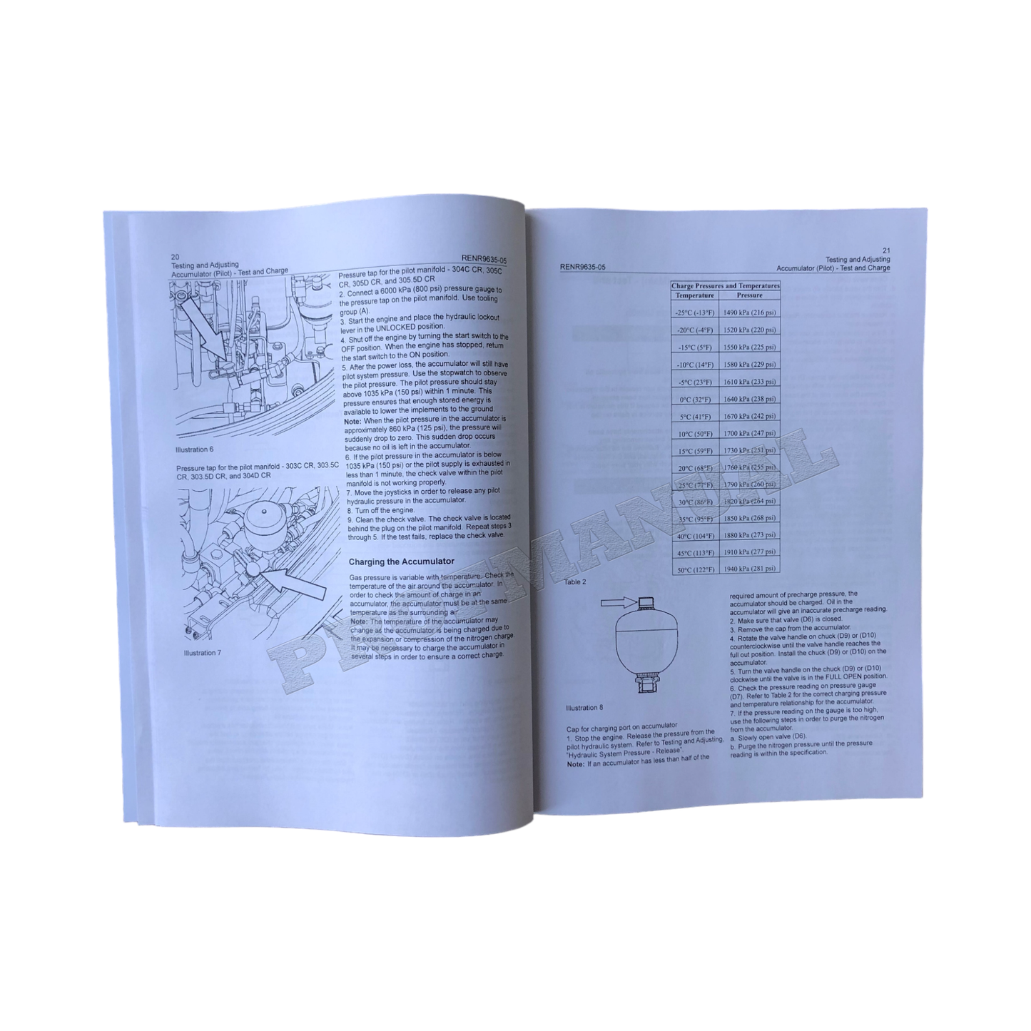 Servicehandbuch zum Prüfen und Einstellen des Baggers Caterpillar 304C 305C