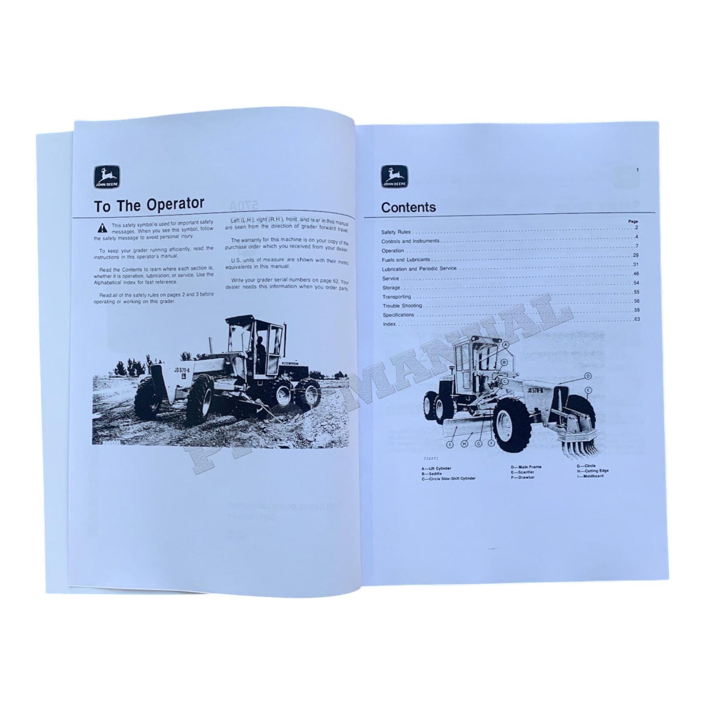 JOHN DEERE 570A MOTOR GRADER OPERATORS MANUAL A SERIES