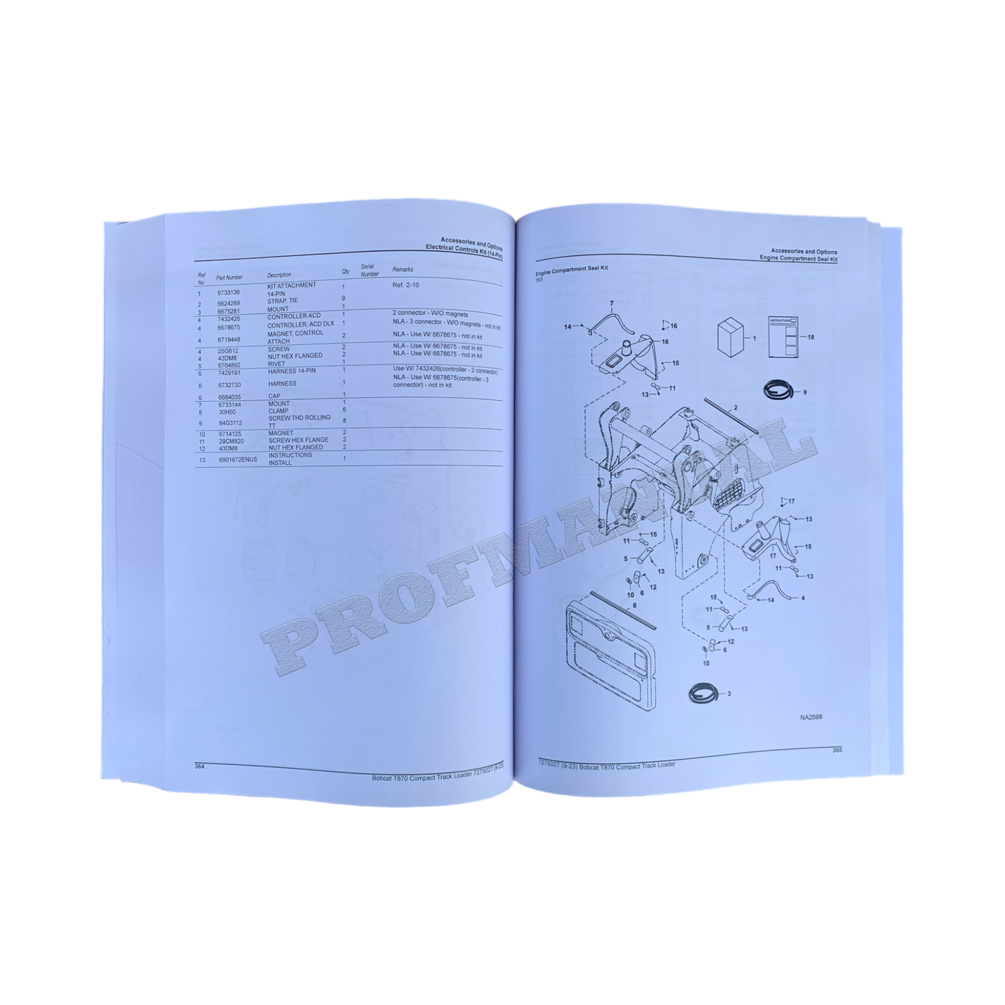 Catalogue de pièces détachées pour chargeuse compacte sur chenilles Bobcat T870, manuel ASWT11001-