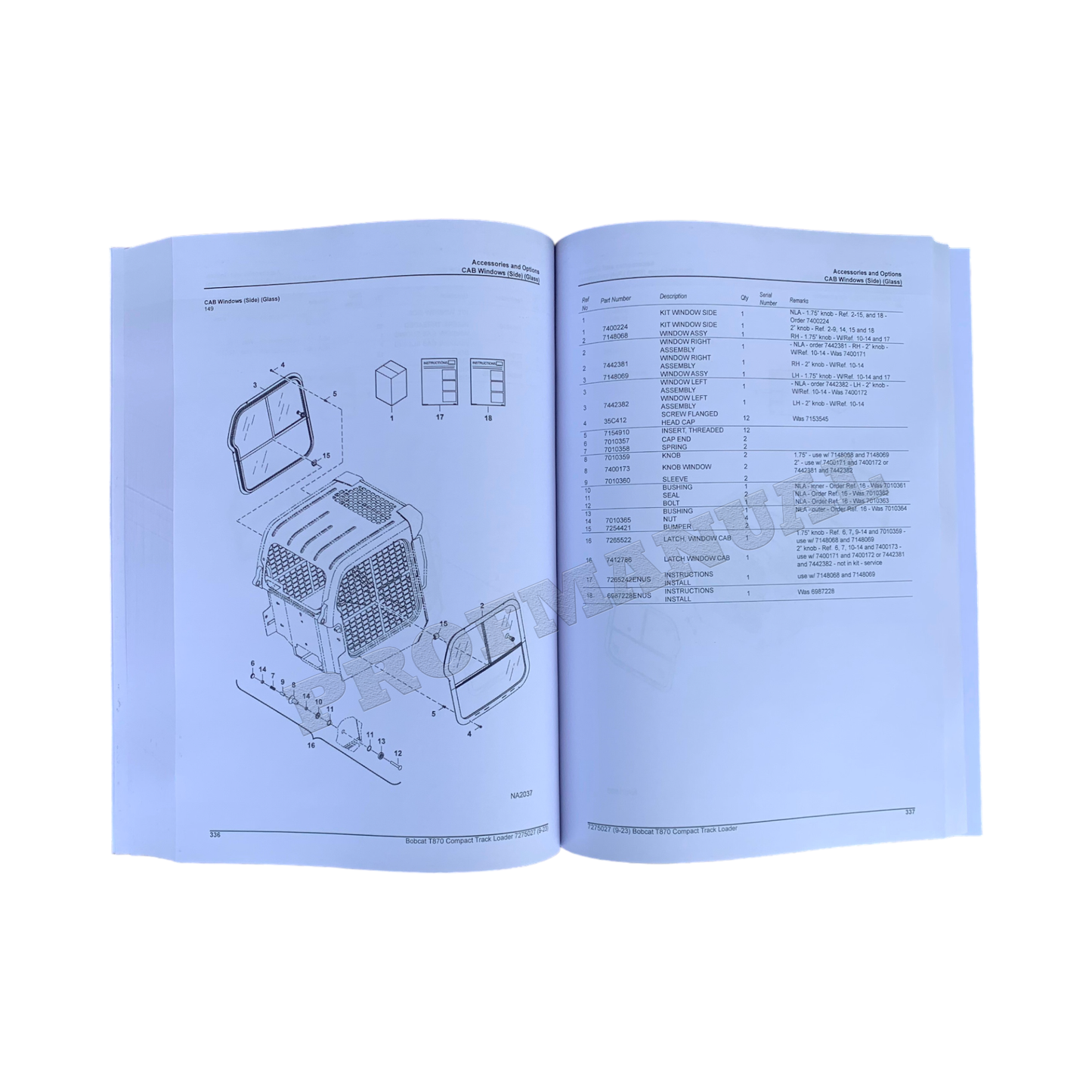 Catalogue de pièces détachées pour chargeuse compacte sur chenilles Bobcat T870, manuel ASWT11001-