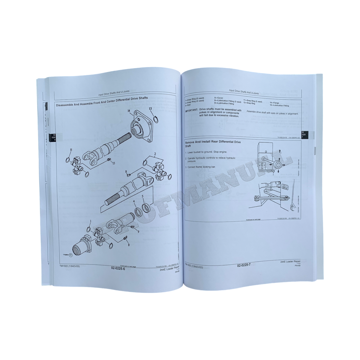 JOHN DEERE 244E LOADER REPAIR SERVICE TECHNICAL MANUAL TM1503