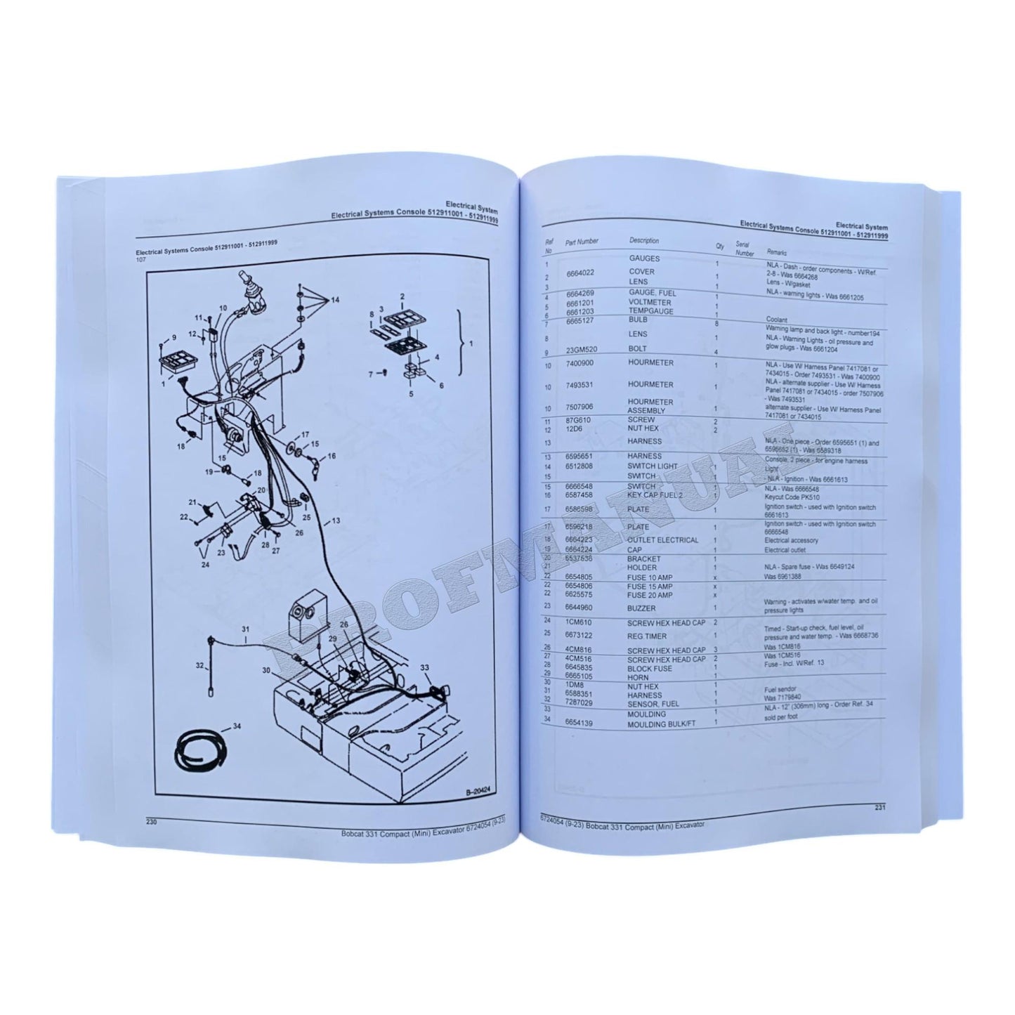 Ersatzteilkatalog für Bagger Bobcat 331, Handbuch 512911001–512912999