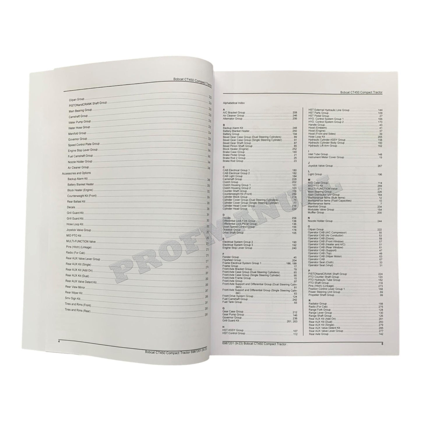 Bobcat CT450 Compact Tractor Parts Catalog Manual ABHM11001- W-Cab