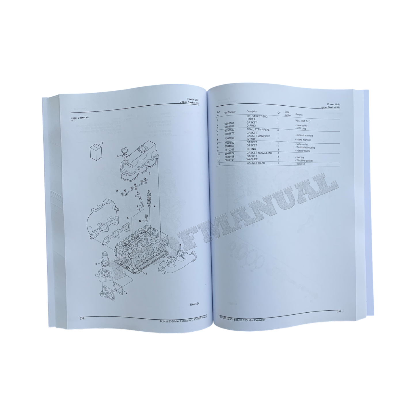 Bobcat E35i Excavator Parts Catalog Manual B3Y211001-