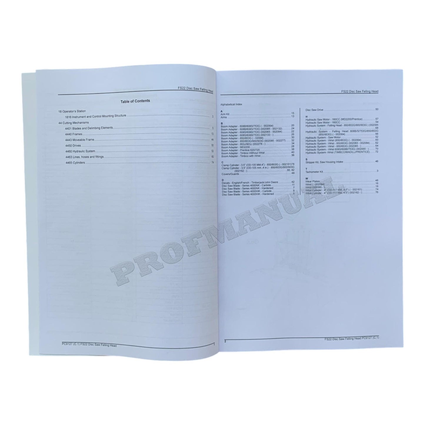 JOHN DEERE FS22 STT DISC SAW FELLING HEAD PARTS CATALOG MANUAL