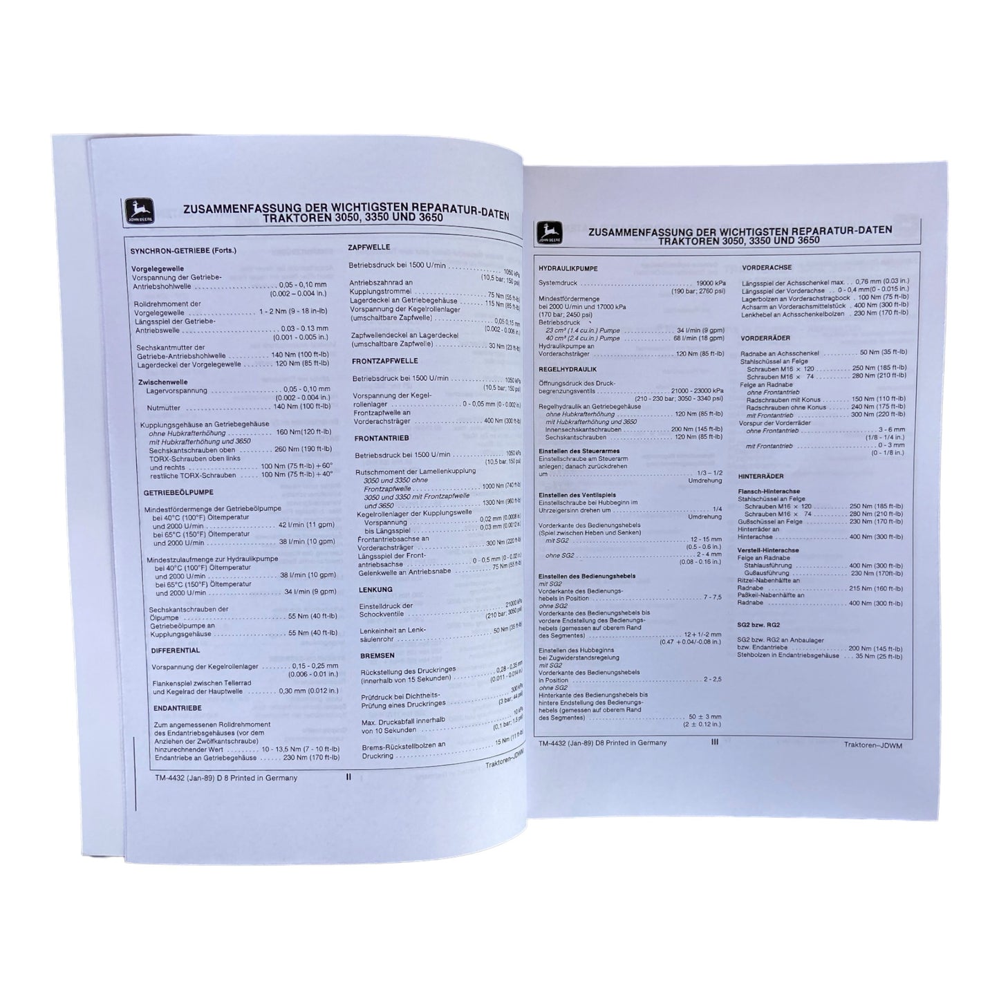 JOHN DEERE 3050 3350 3650 TRAKTOR REPARATURHANDBUCH WERKSTATTHANDBUCH