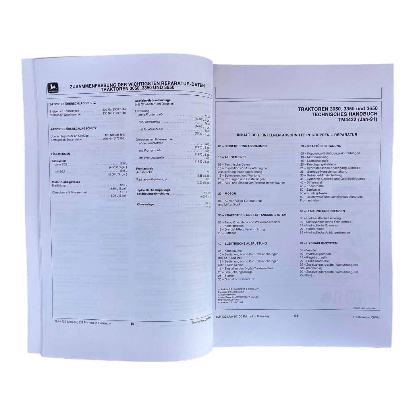 JOHN DEERE 3050 3350 3650 TRAKTOR REPARATURHANDBUCH WERKSTATTHANDBUCH