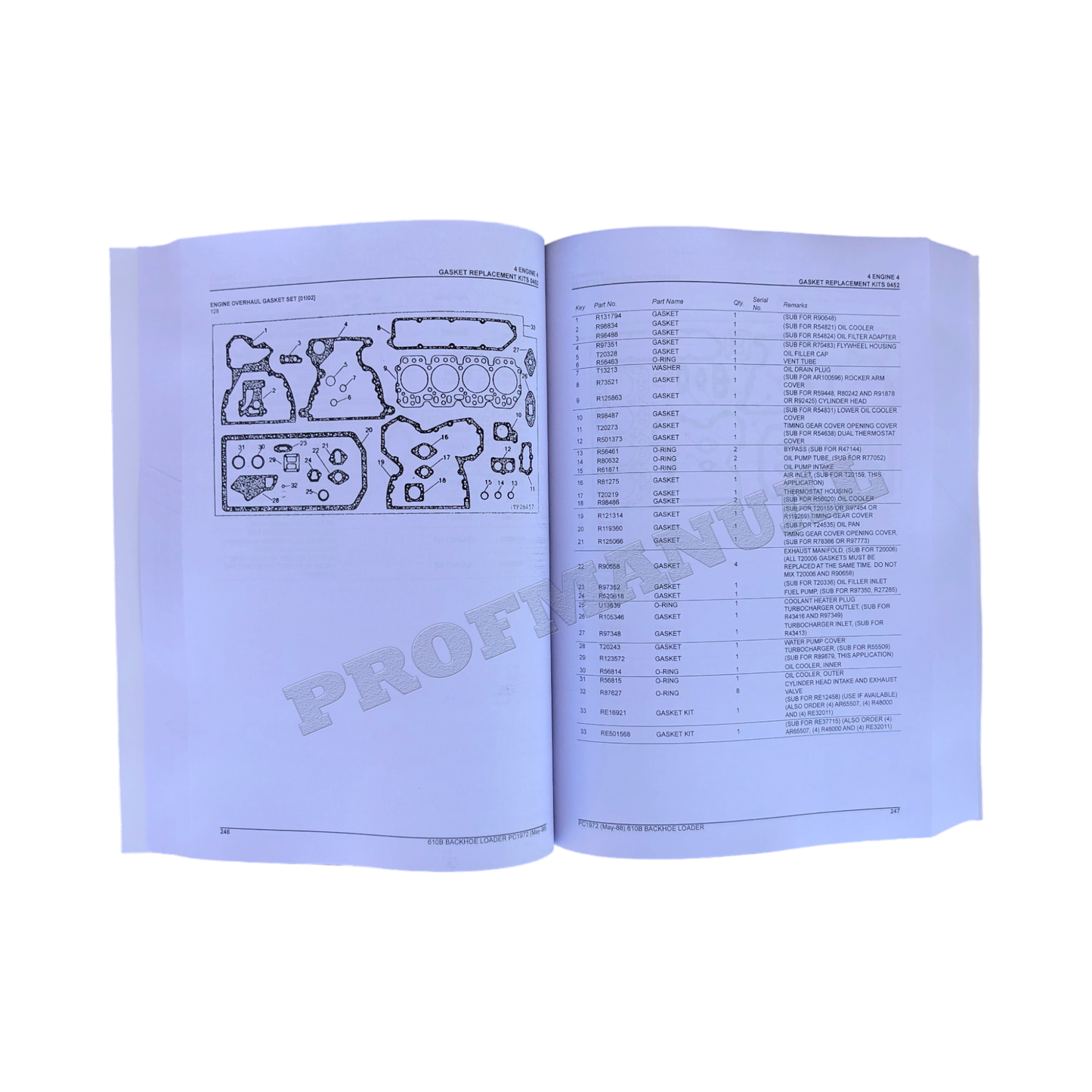 JOHN DEERE 610B BACKHOE PARTS CATALOG MANUAL