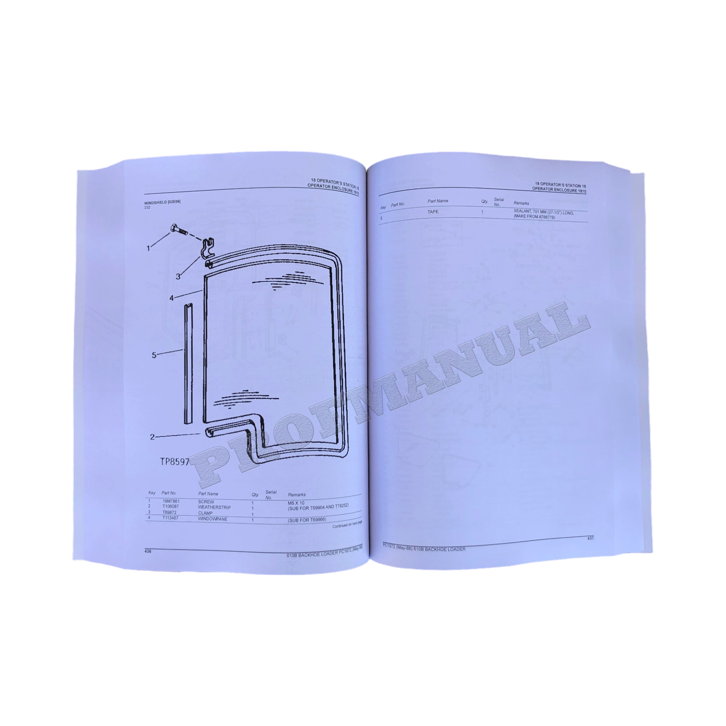 JOHN DEERE 610B BACKHOE PARTS CATALOG MANUAL