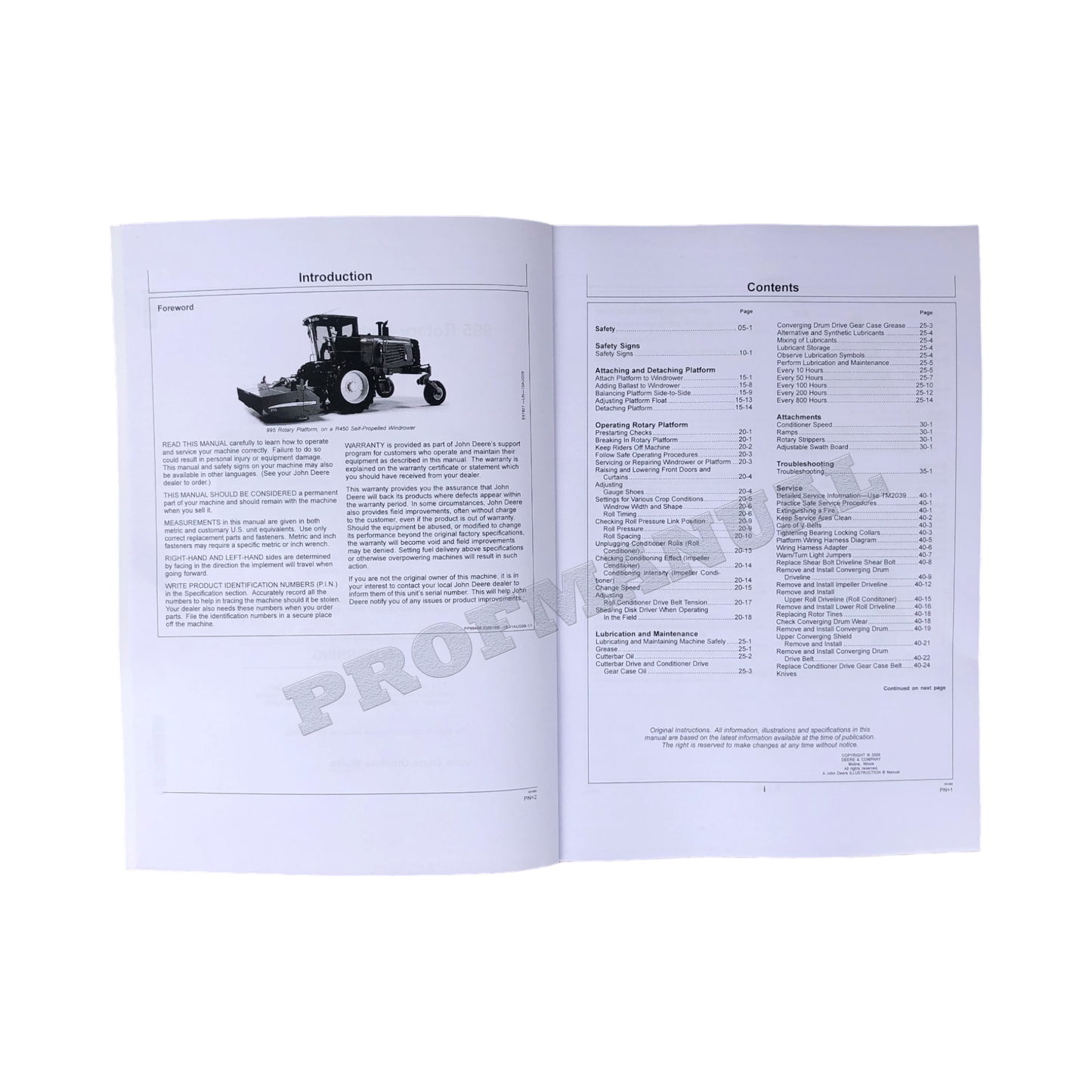 JOHN DEERE 995 ROTARY PLATFORM 5 METER OPERATORS MANUAL ser 350001-