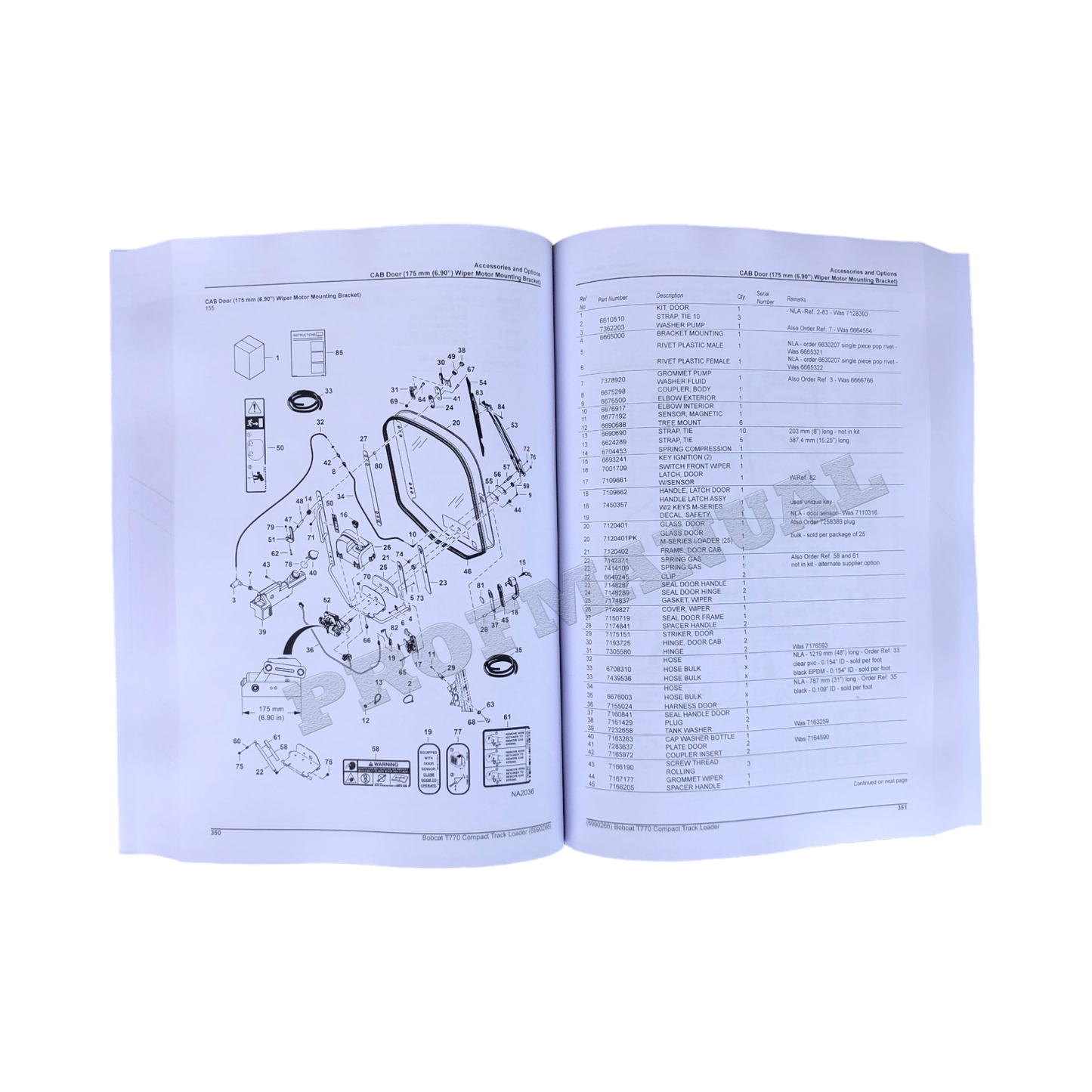 Manuel du catalogue des pièces détachées pour chargeuse compacte sur chenilles Bobcat T770 AN8T11001- ATF711001-