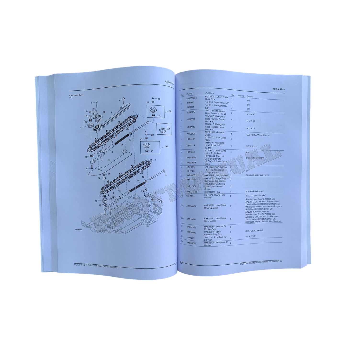 John Deere 612 Maispflücker Ersatzteilkatalog Handbuch SN 745101-