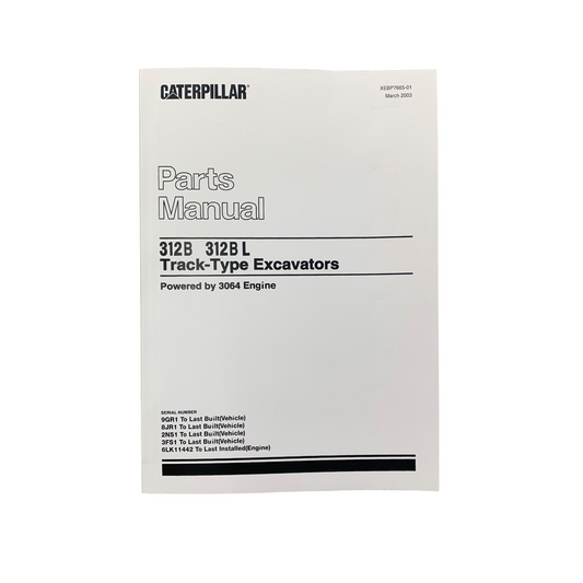 Caterpillar Cat 312B 312B L Track Type Excavator Parts Catalog Manual