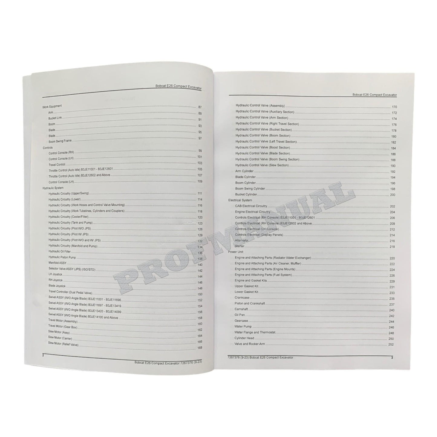 Bobcat E26 Excavator Parts Catalog Manual B3JE11001-