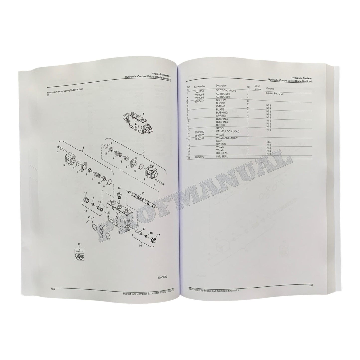 Bobcat E26 Excavator Parts Catalog Manual B3JE11001-