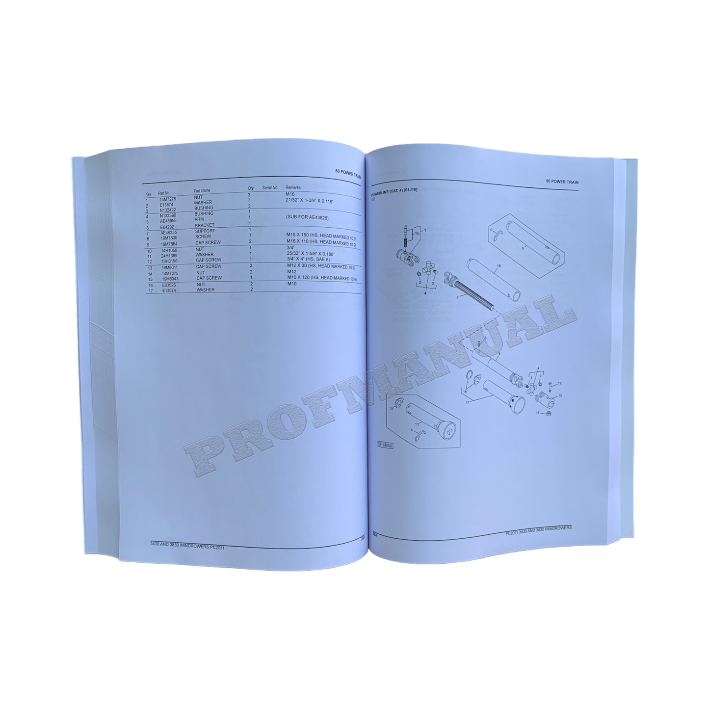 JOHN DEERE 3430 3830 WINDROWER PARTS CATALOG MANUAL