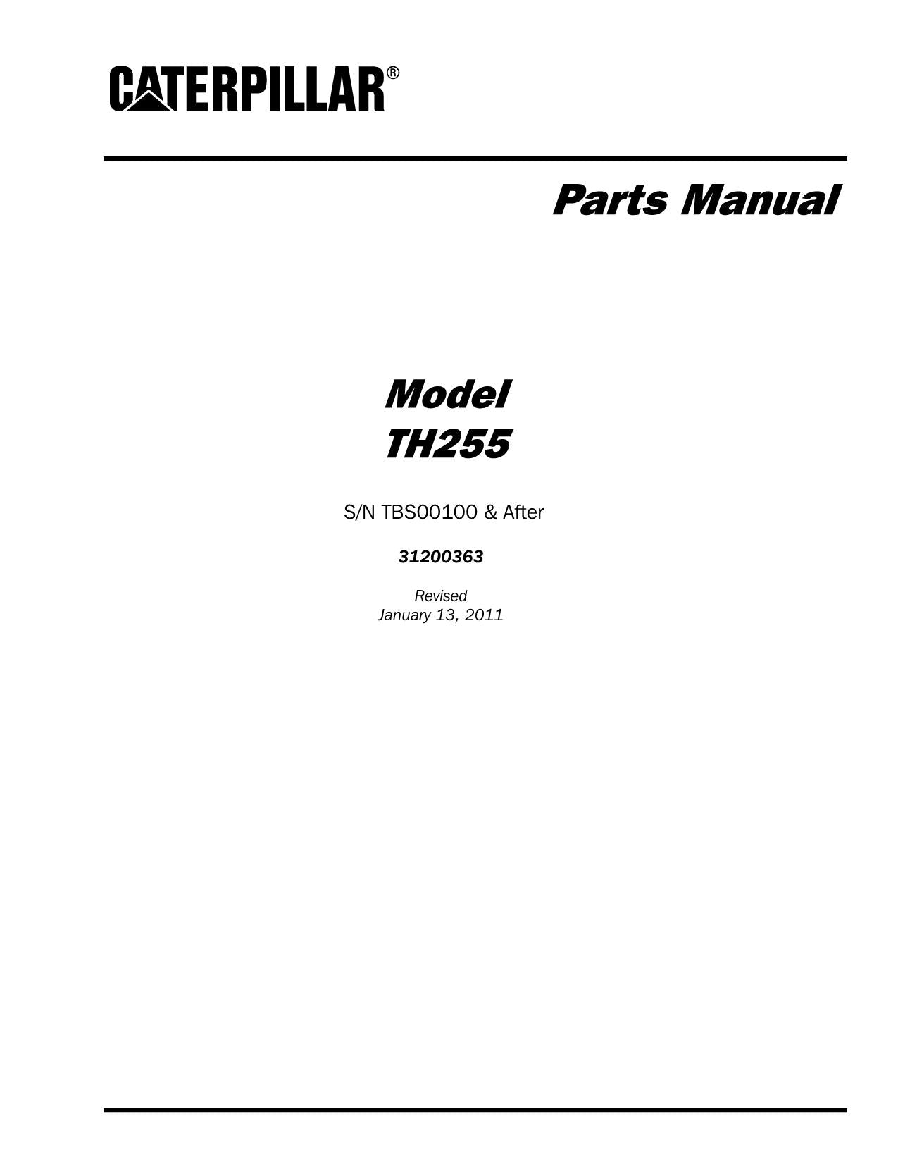 Caterpillar TH255 Telehandler Parts catalog Manual SN TBS and up