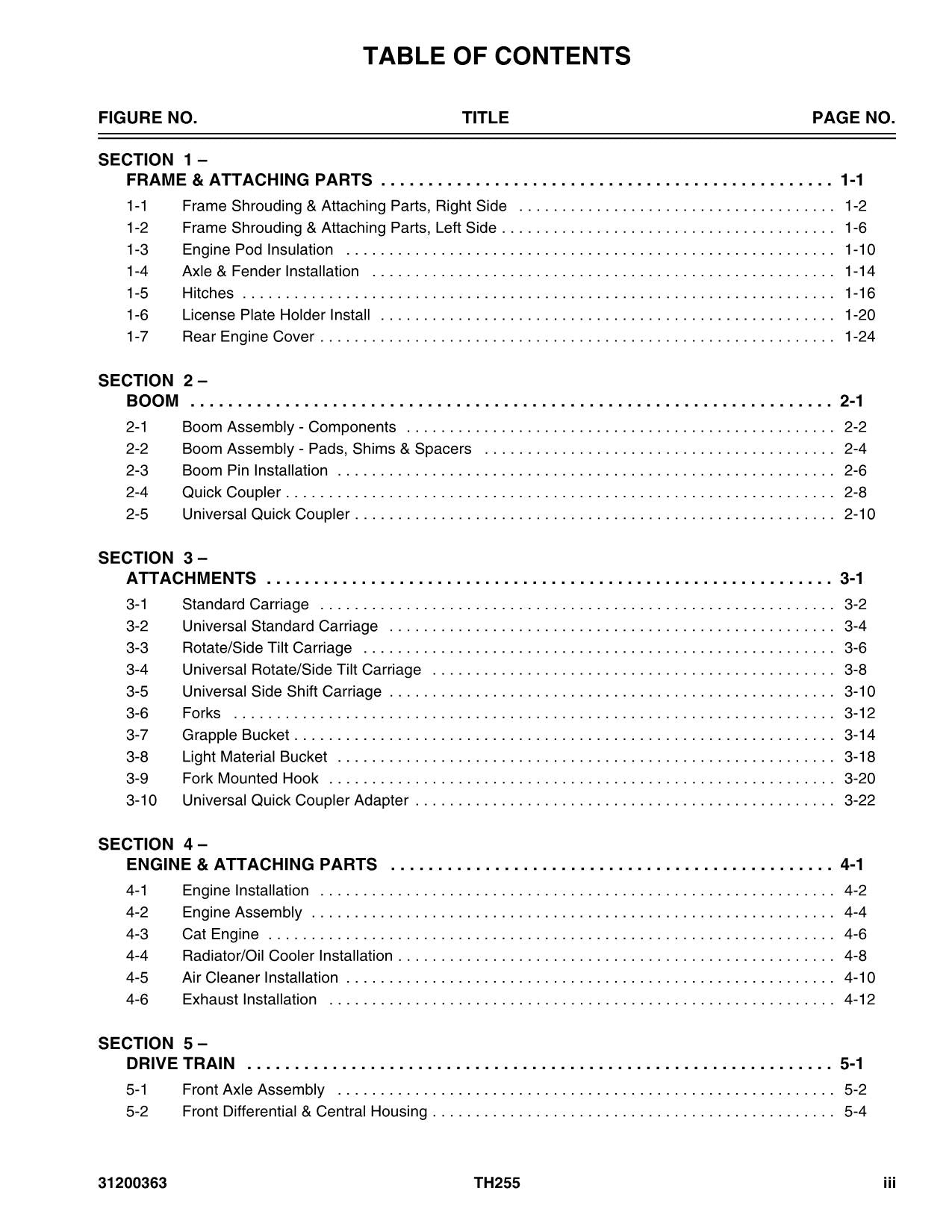 Caterpillar TH255 Telehandler Parts catalog Manual SN TBS and up