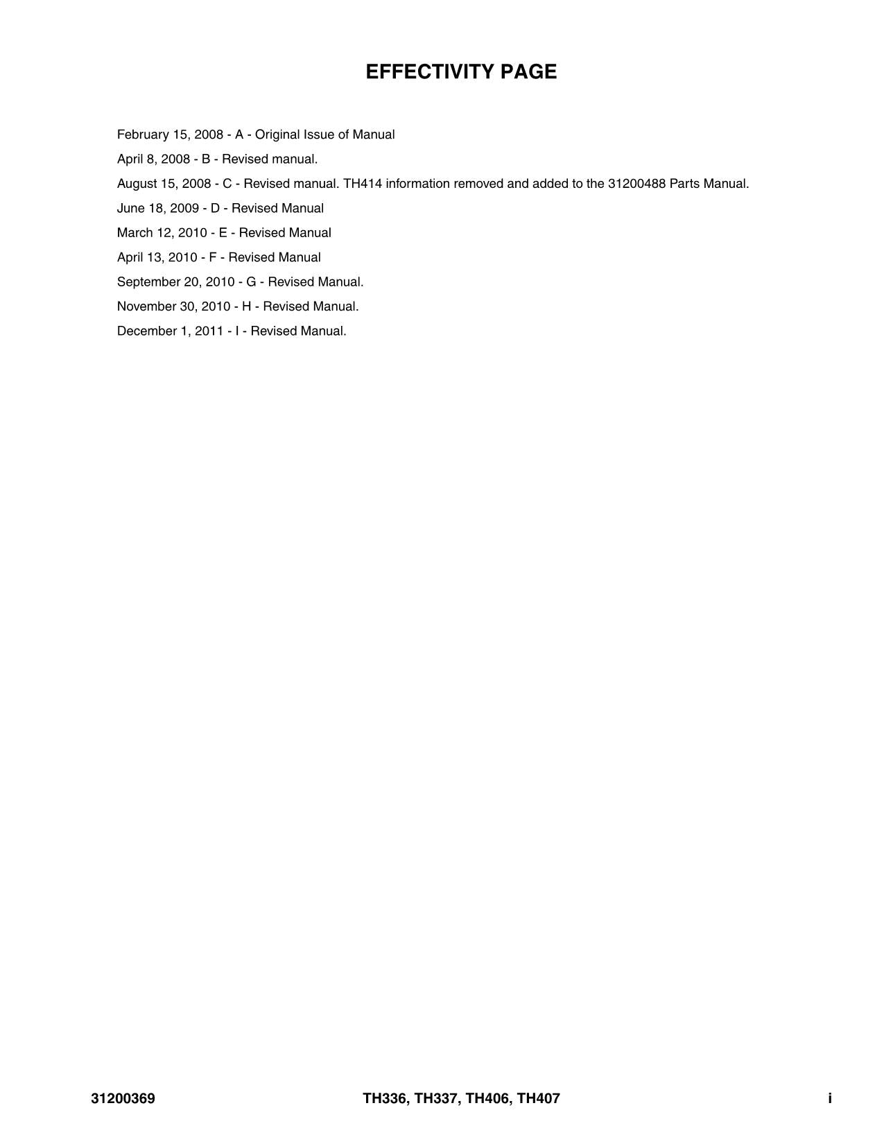 Caterpillar TH336 TH337 TH406 TH407 Telehandler Parts catalog Manual