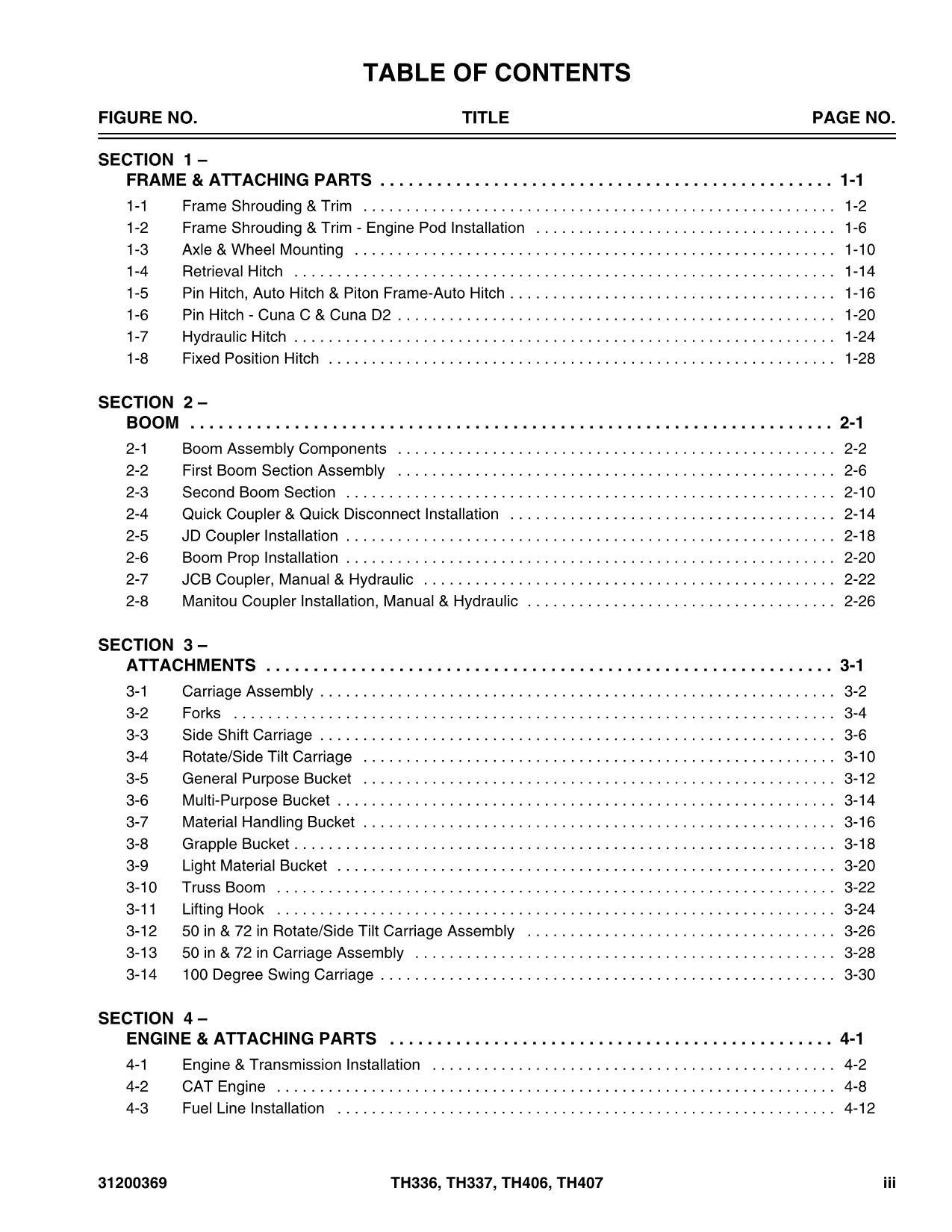 Caterpillar TH336 TH337 TH406 TH407 Telehandler Parts catalog Manual