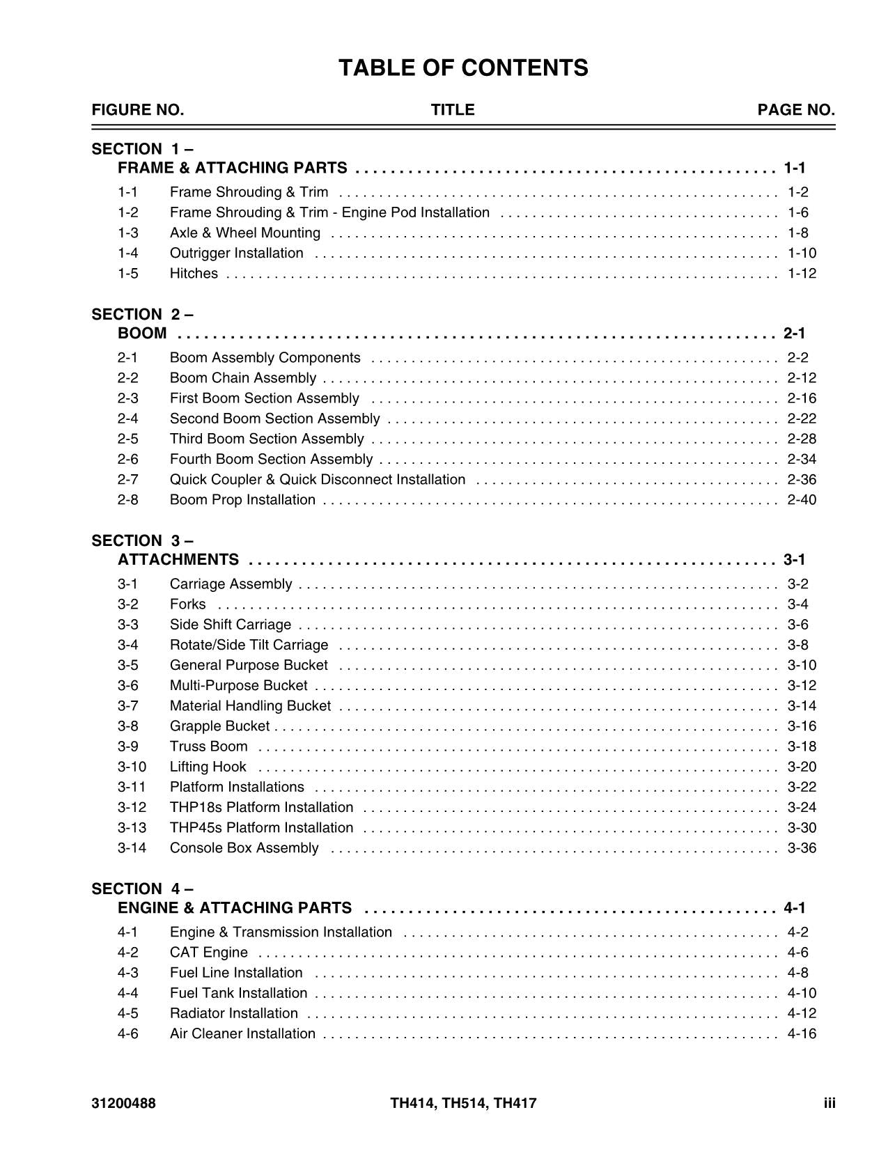 Caterpillar TH414 TH514 TH417 Telehandler Parts catalog Manual