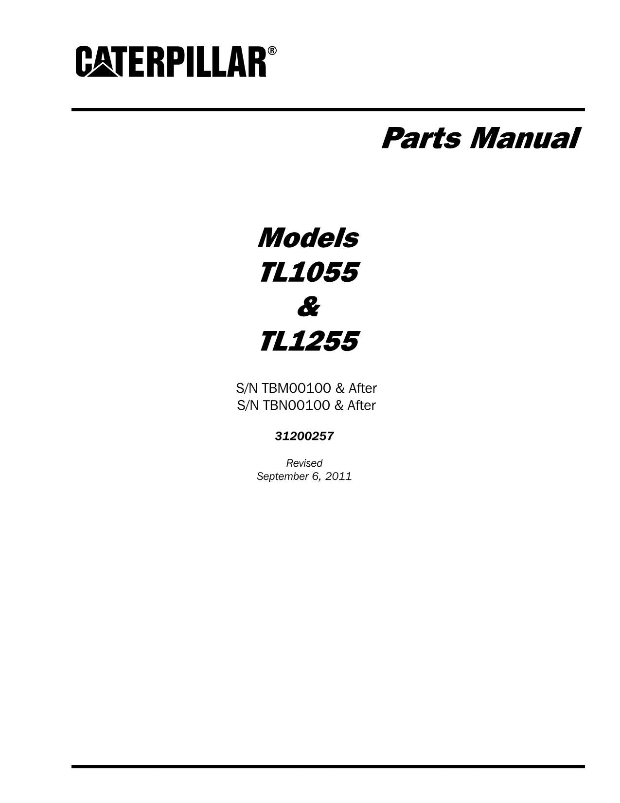 Caterpillar TL1055 TL1255 Telehandler Parts catalog Manual SN TBM- TBN-