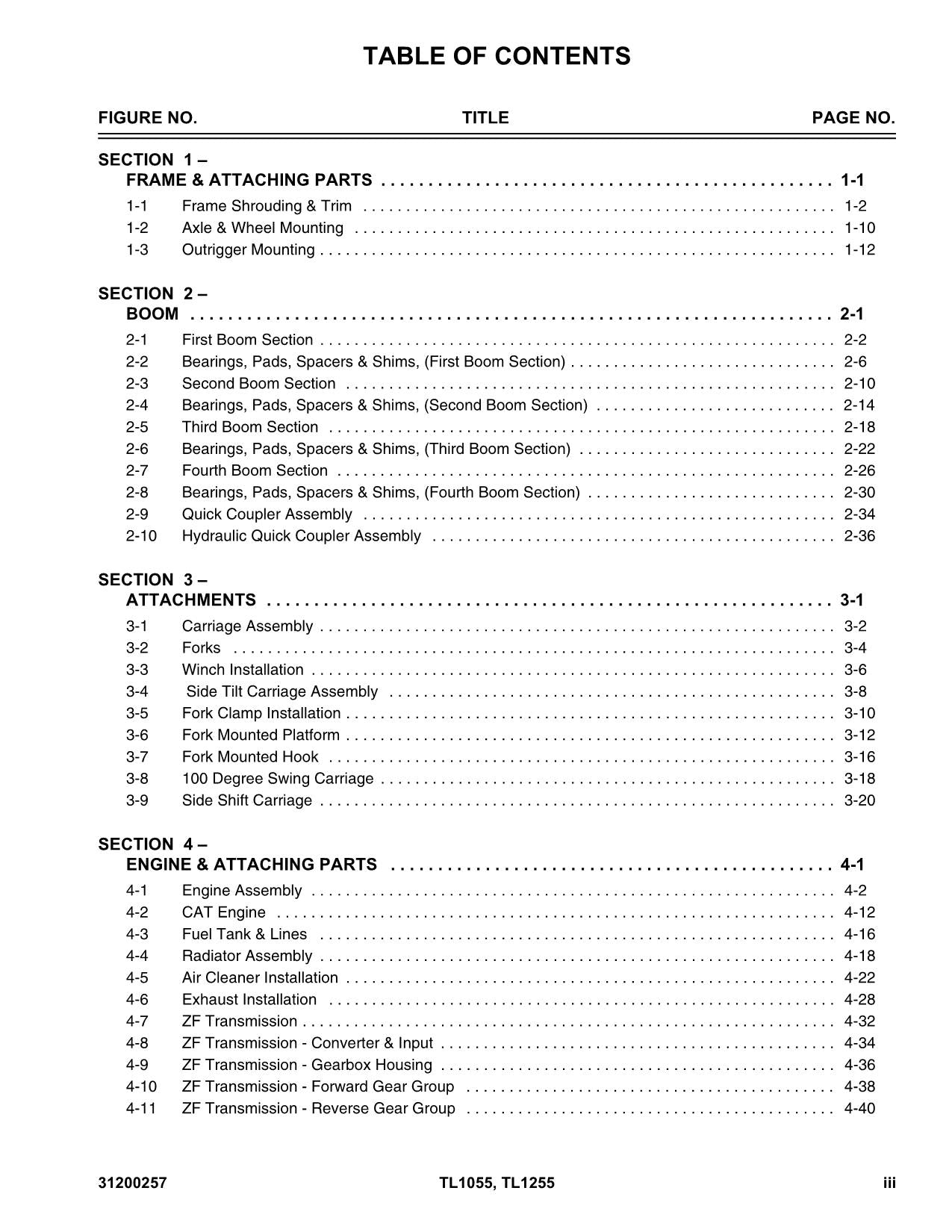 Caterpillar TL1055 TL1255 Telehandler Parts catalog Manual SN TBM- TBN-