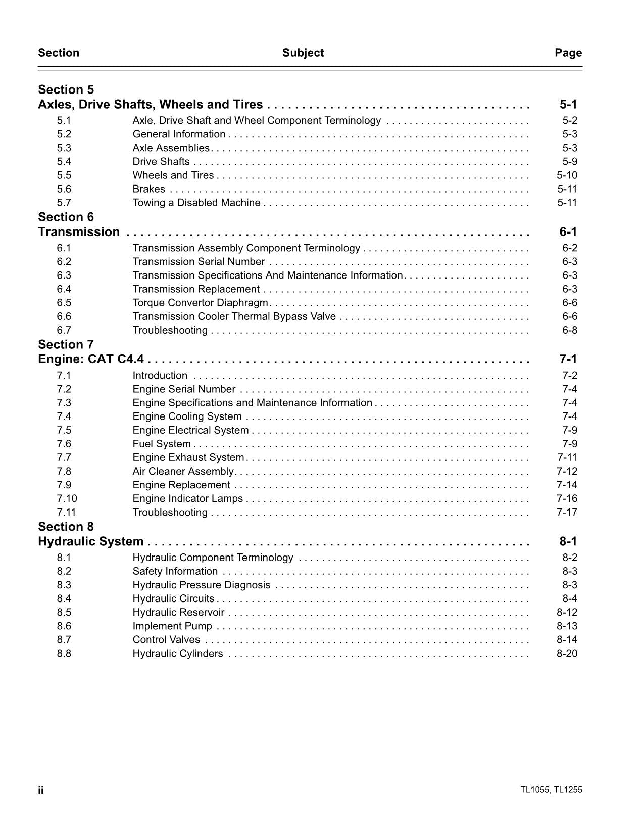 Caterpillar TL1055 TL1255 Telehandler Service Manual