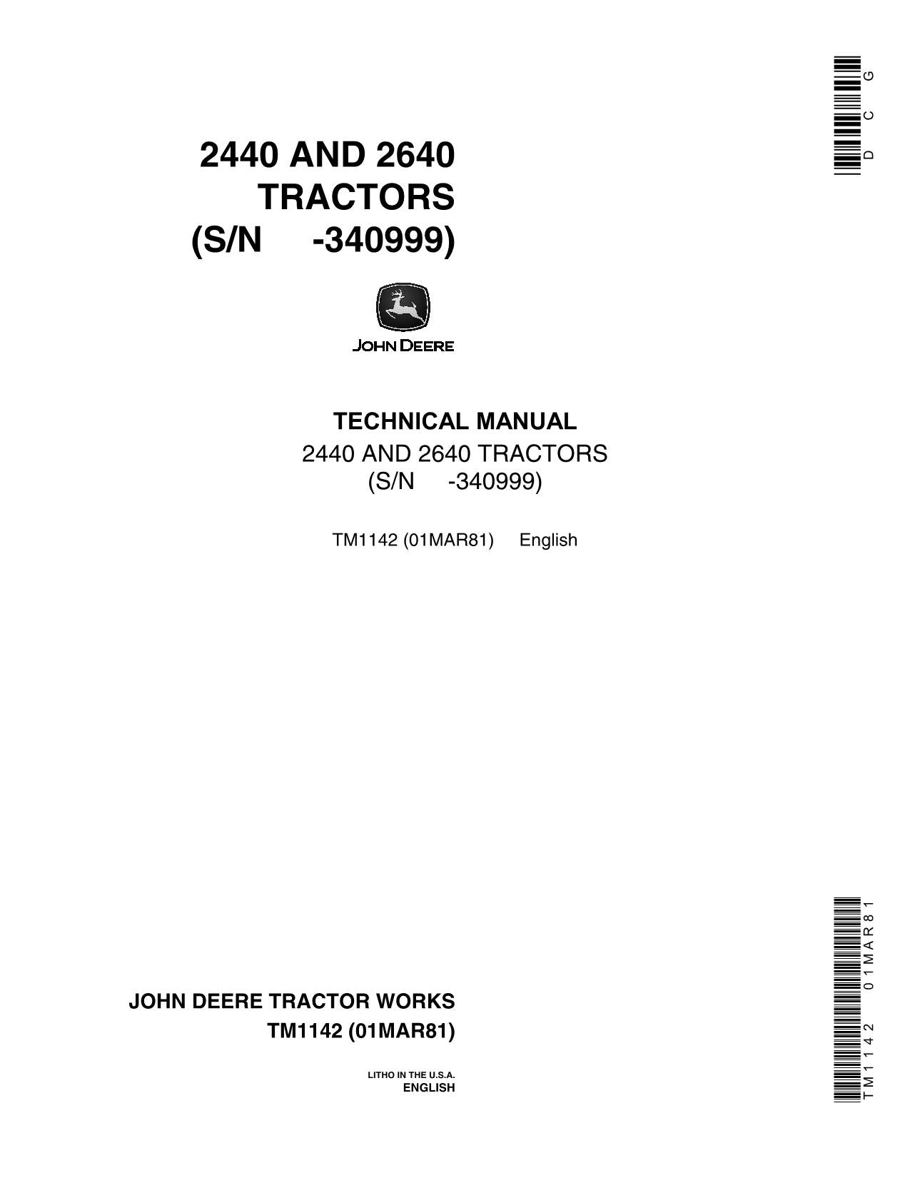 JOHN DEERE 2440 2640 TRACTOR SERVICE REPAIR TECHNICAL MANUAL TM1142