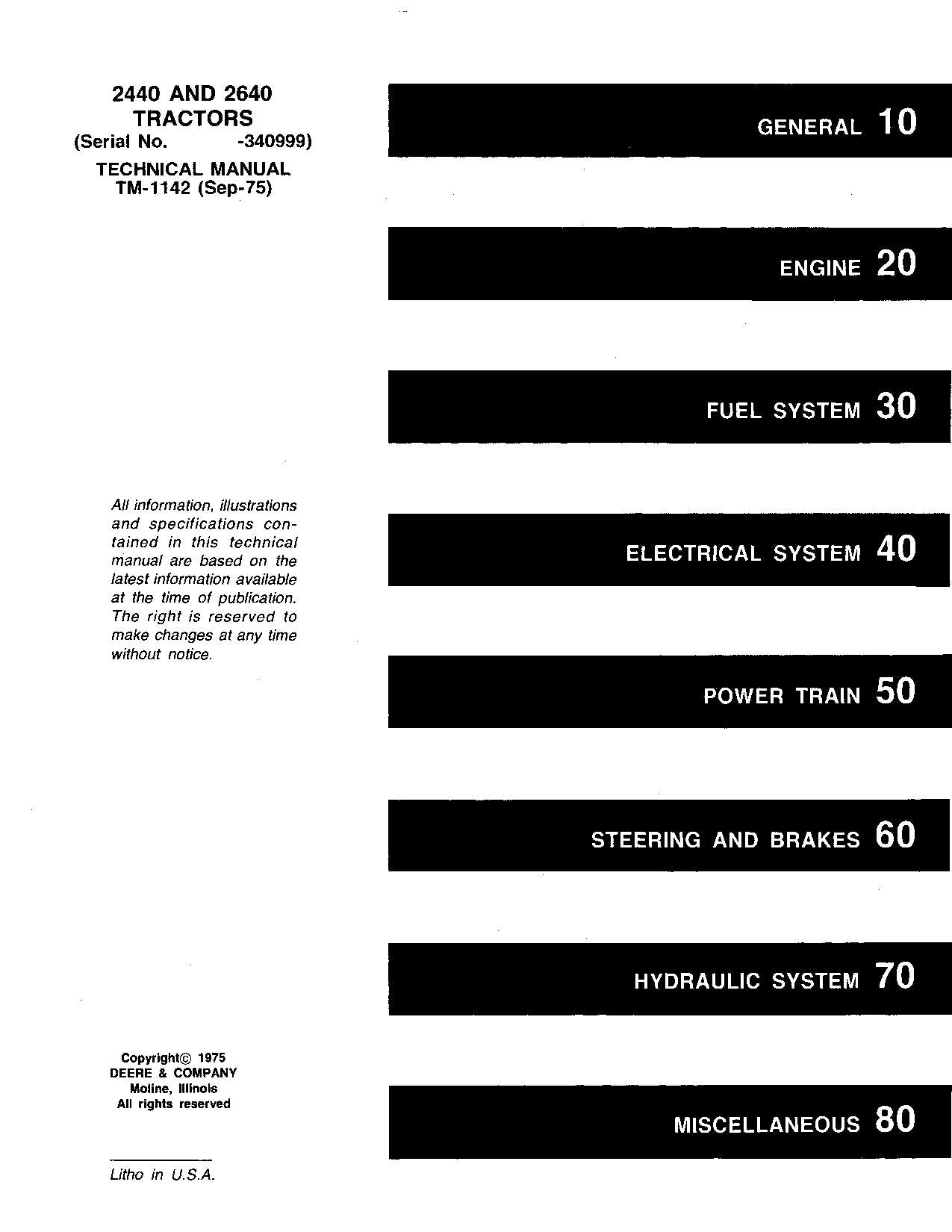 JOHN DEERE 2440 2640 TRACTOR SERVICE REPAIR TECHNICAL MANUAL TM1142