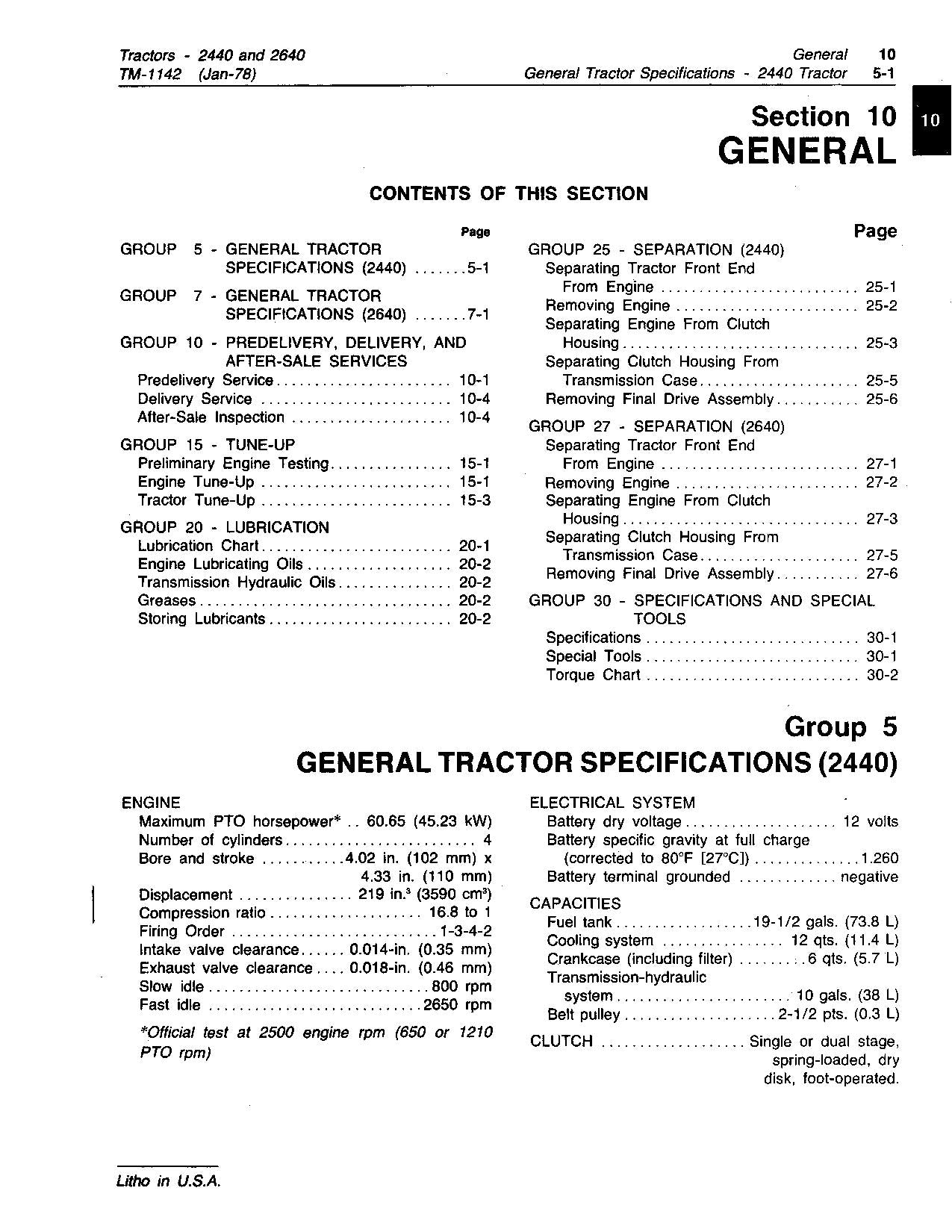 JOHN DEERE 2440 2640 TRACTOR SERVICE REPAIR TECHNICAL MANUAL TM1142