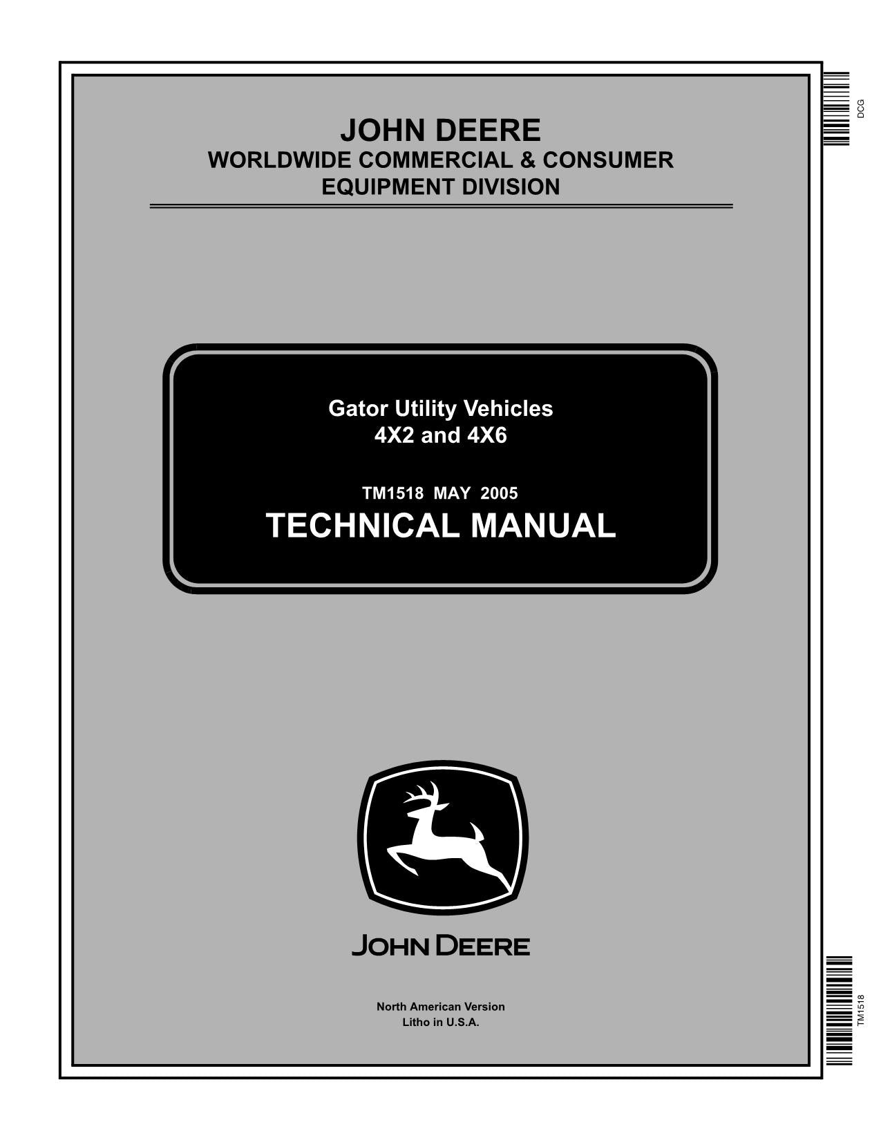 John Deere 4X2 6X4 Gator Repair Technical Service Manual TM1518