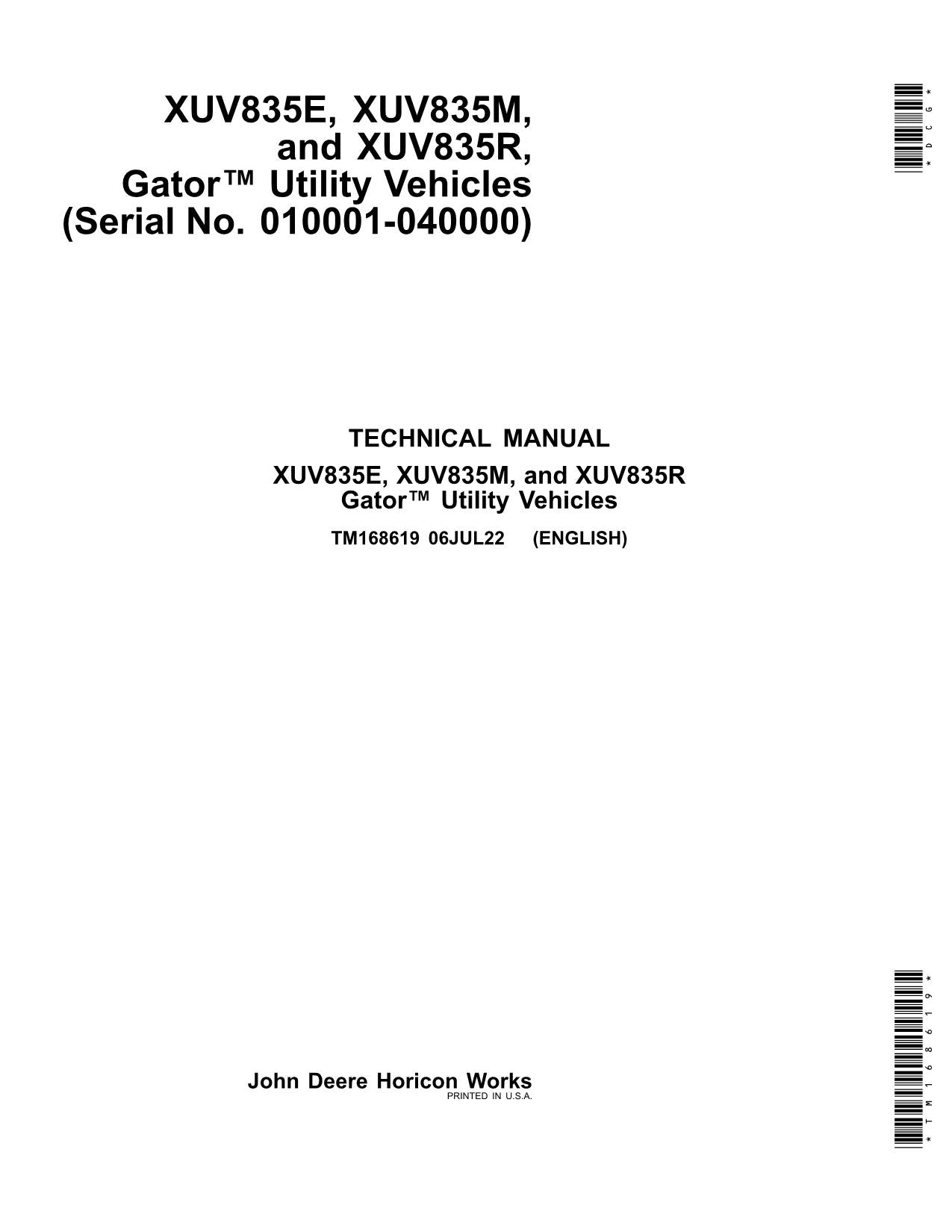 John Deere XUV835E XUV835R XUV835M Gator Service Manual 010001-040001