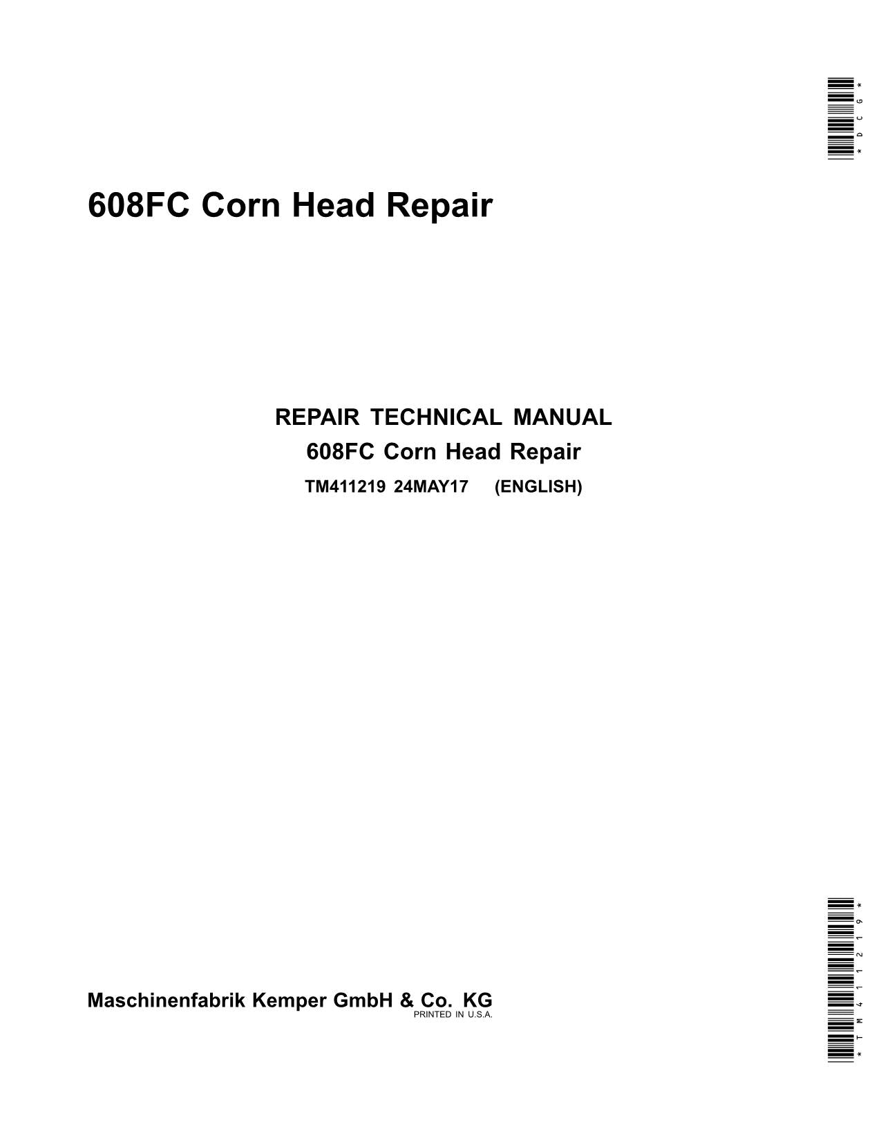 JOHN DEERE 608FC CORN HEAD REPAIR SERVICE MANUAL