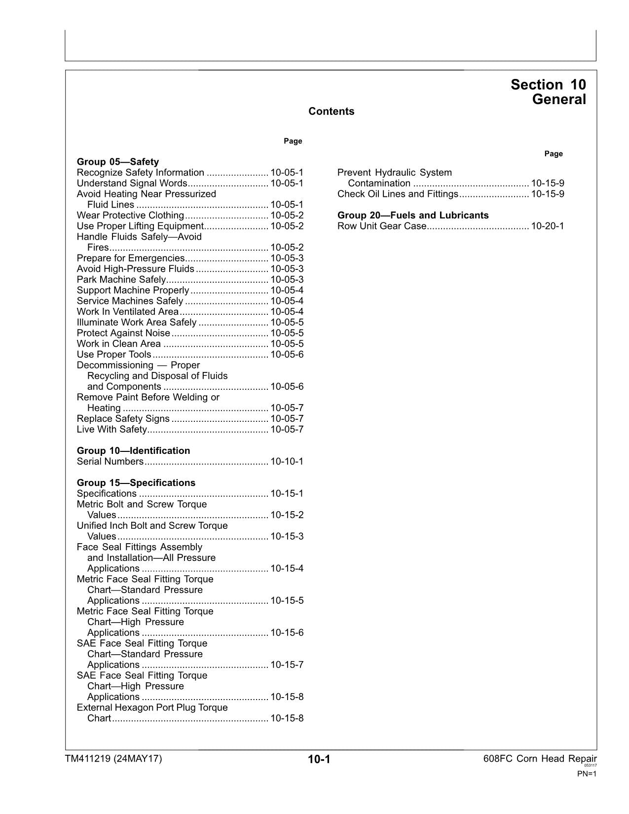 JOHN DEERE 608FC CORN HEAD REPAIR SERVICE MANUAL