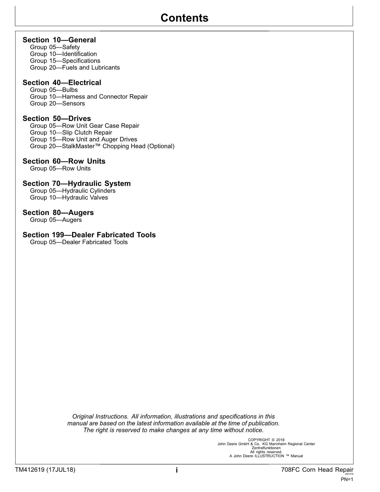 JOHN DEERE 708FC CORN HEAD REPAIR SERVICE MANUAL