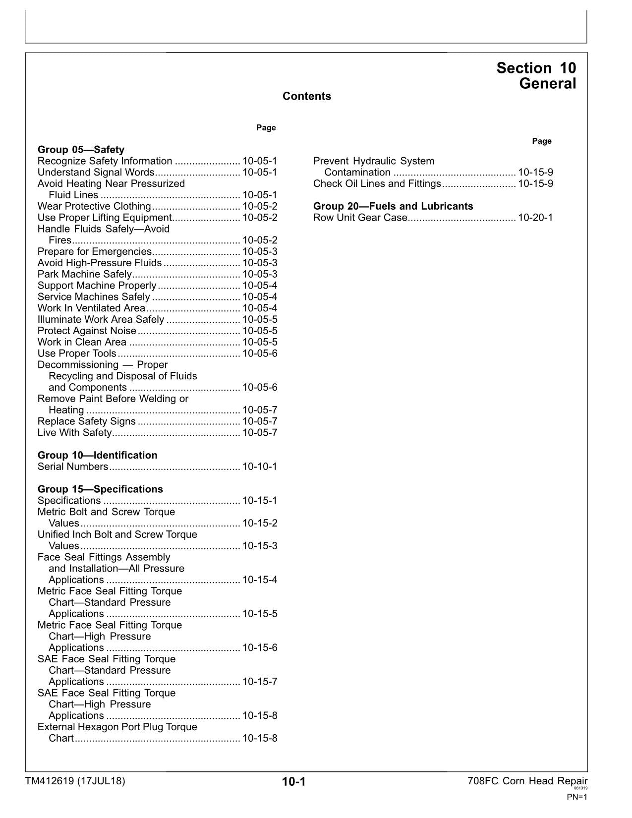 JOHN DEERE 708FC MAISPFÄNGER REPARATUR-SERVICEHANDBUCH