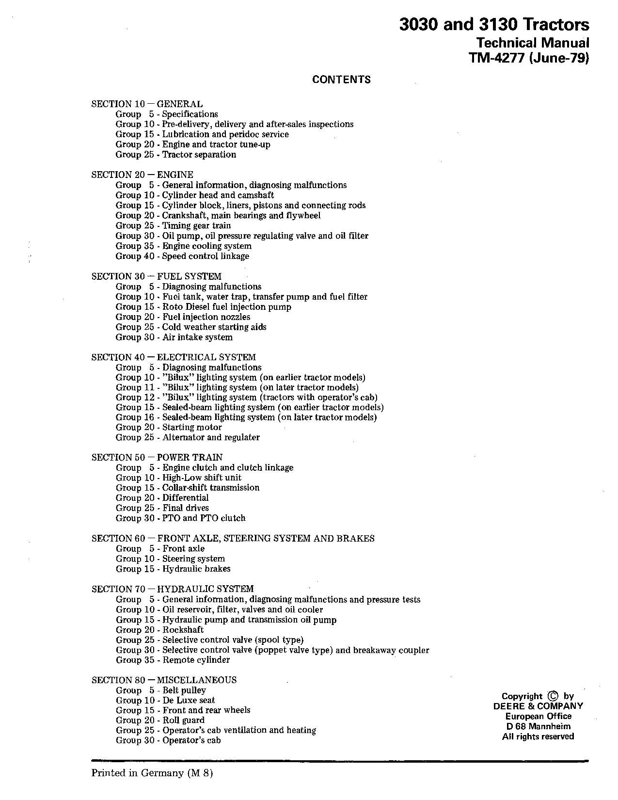 JOHN DEERE 3030 3130 TRACTOR SERVICE REPAIR TECHNICAL MANUAL TM4277