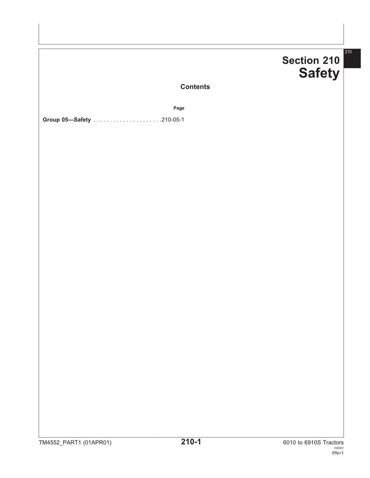 JOHN DEERE SE6310 SE6410 6910S TRACTOR OPERATION TEST MANUAL