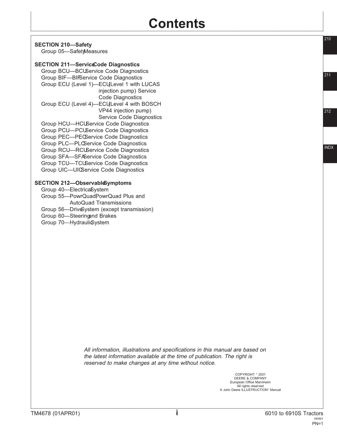 JOHN DEERE 6310 SE6510 SE6610 SE6010 SE6110 TRACTOR DIAGNOSTIC SERVICE  MANUAL