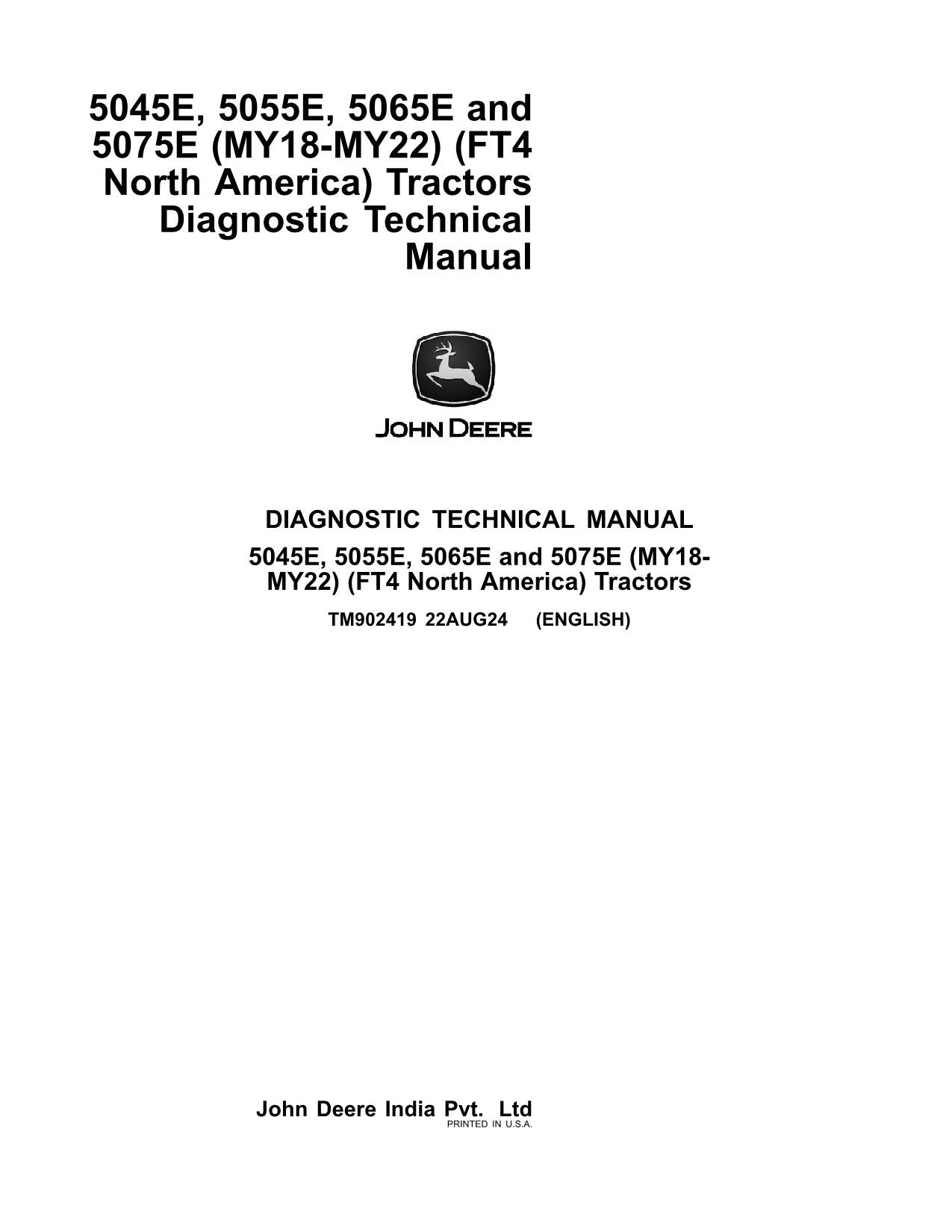 JOHN DEERE 5045E 5065E 5055E 5075E FT4 TRACTOR OPERATION TEST MANUAL MY18-