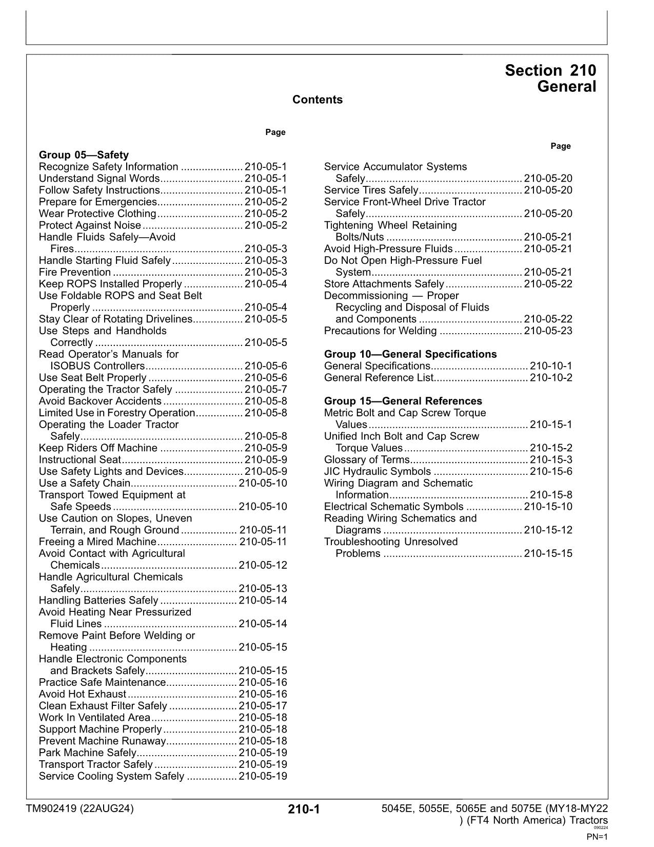 JOHN DEERE 5045E 5065E 5055E 5075E FT4 TRACTOR OPERATION TEST MANUAL MY18-