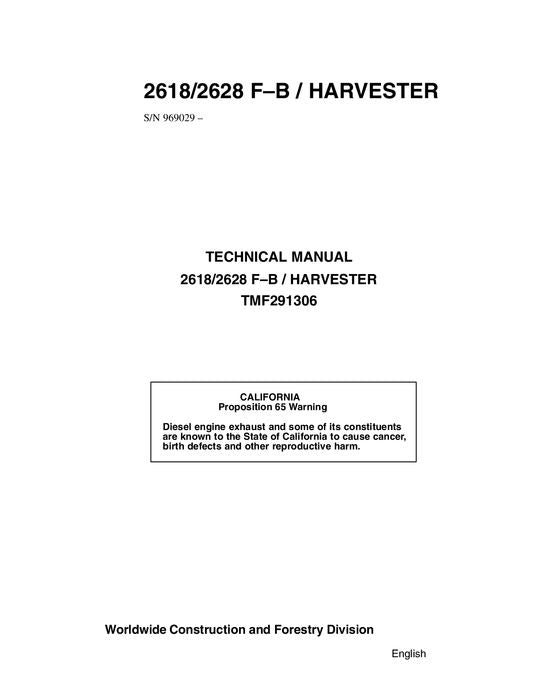 JOHN DEERE 2618 2628 TRACKED FELLER BUNCHER SERVICE MANUAL 969029-CE9029-CE9029-