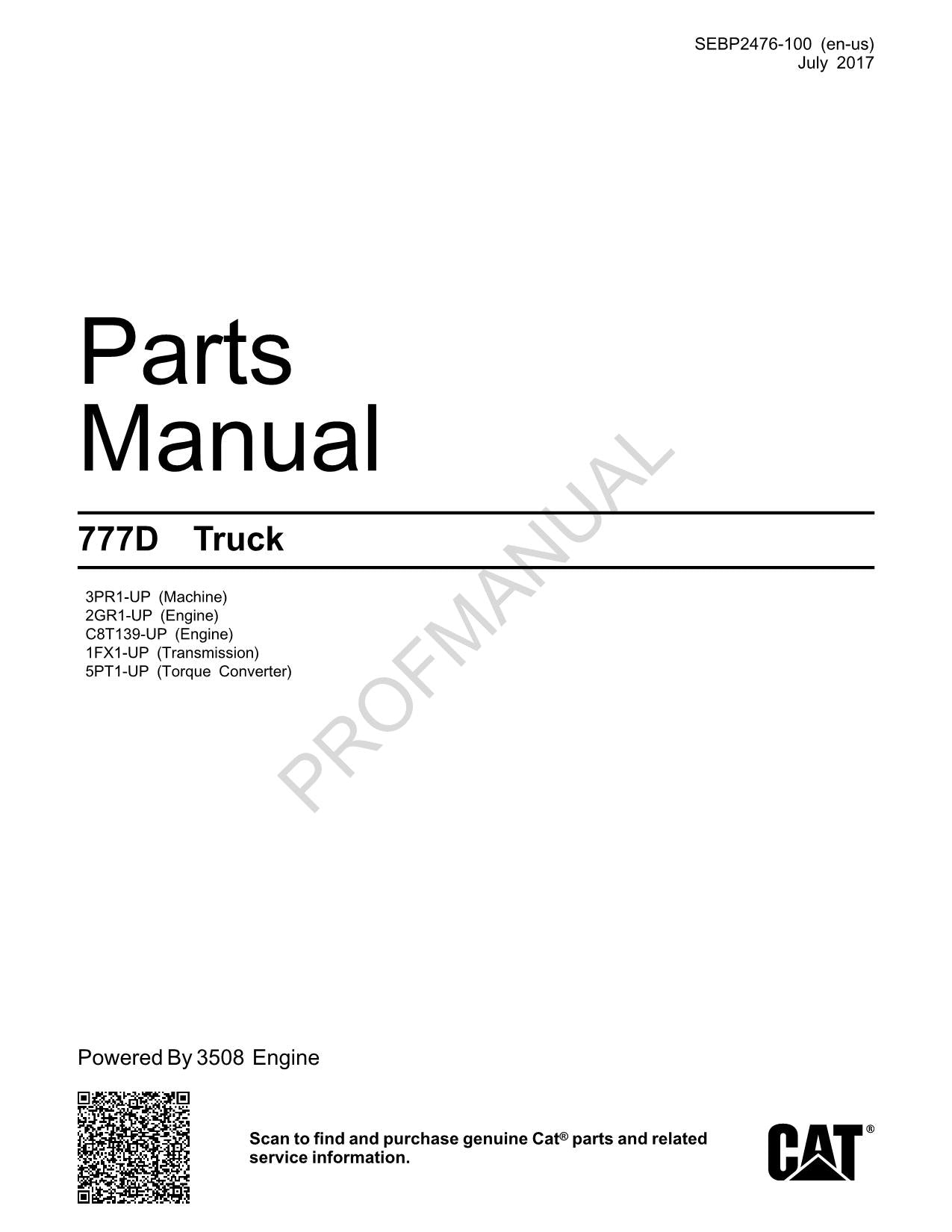 Ersatzteilkatalog für Caterpillar Cat 777D-LKW-Geländetraktoren