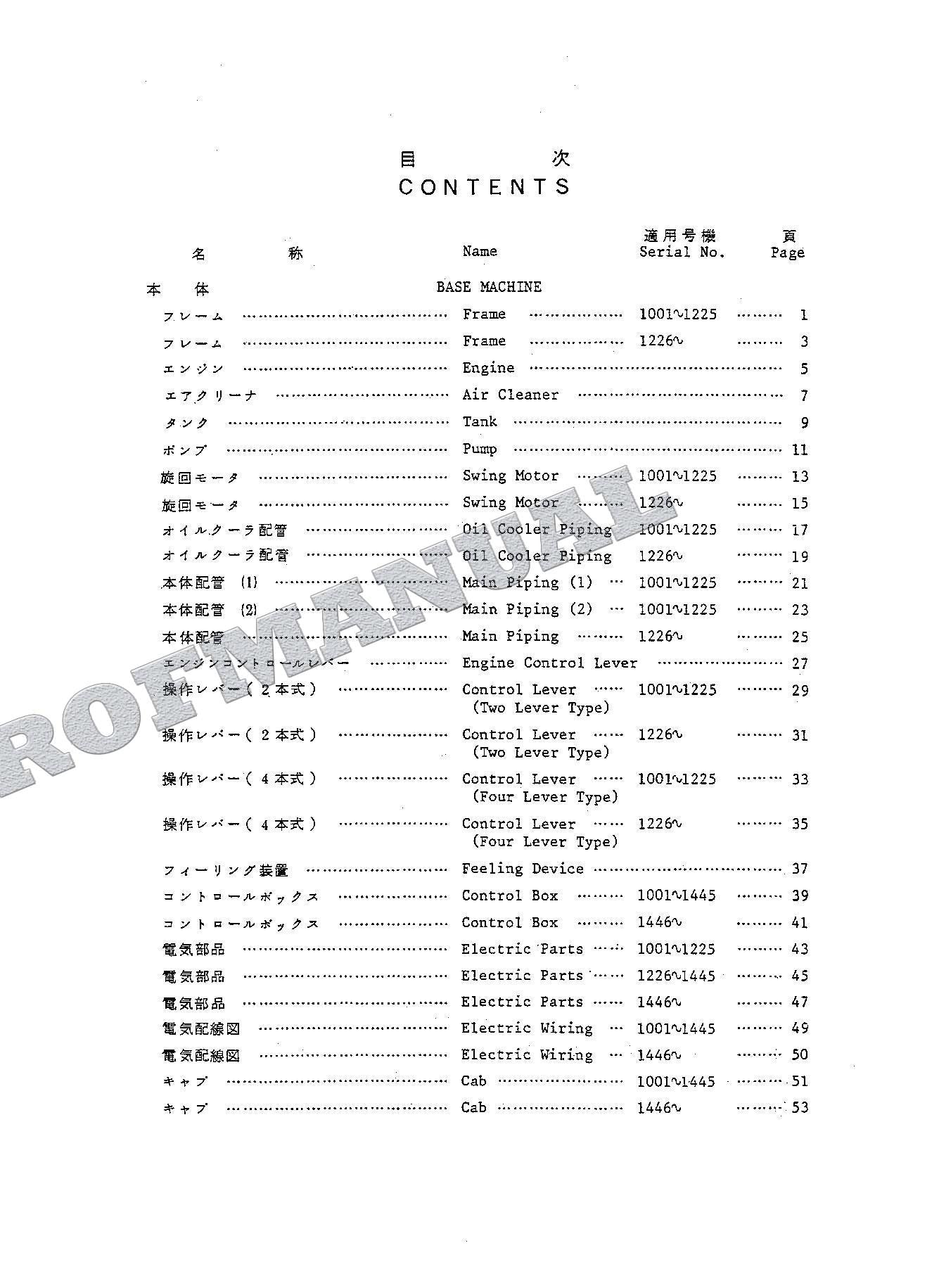 HITACHI UH052M Excavator Parts Catalog Manual