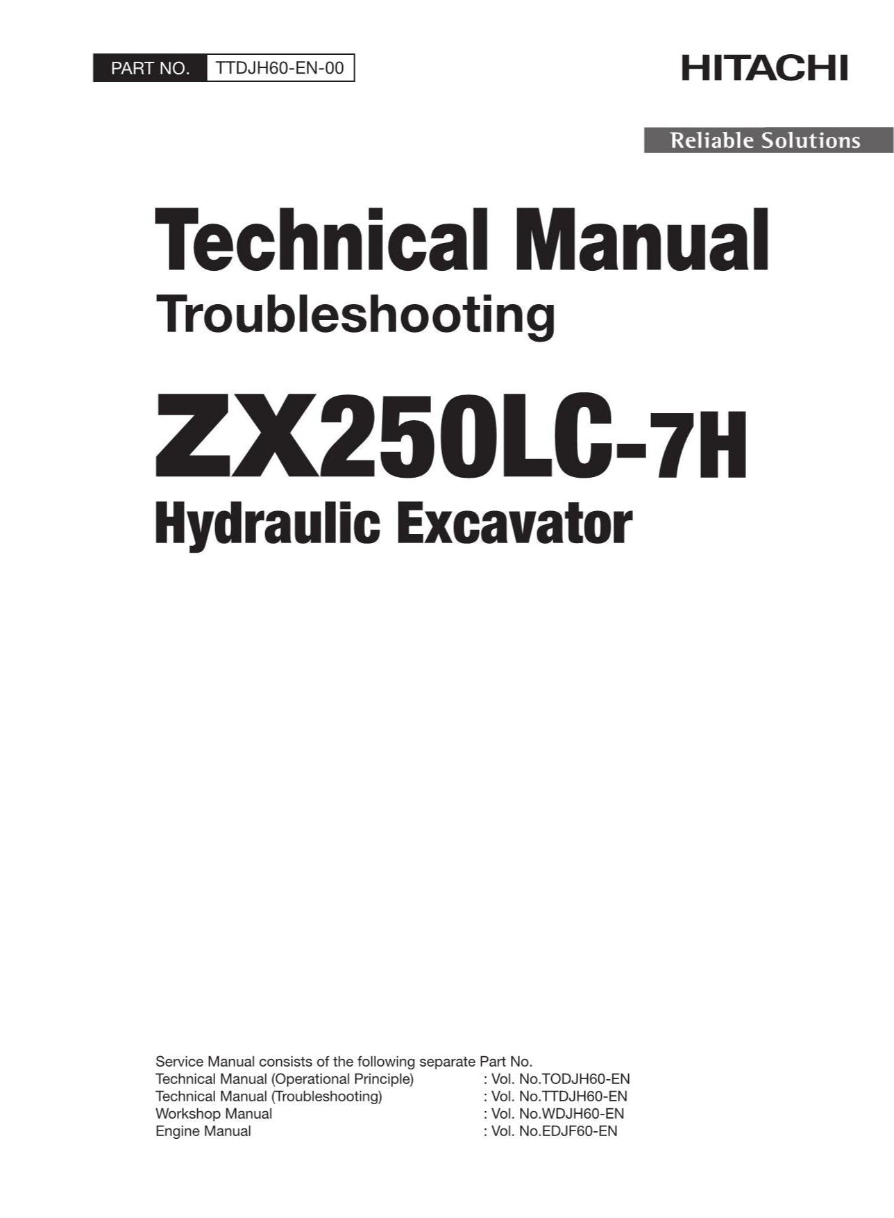 Hitachi ZX250LC-7H Excavator Troubleshooting Service Manual with Schemes