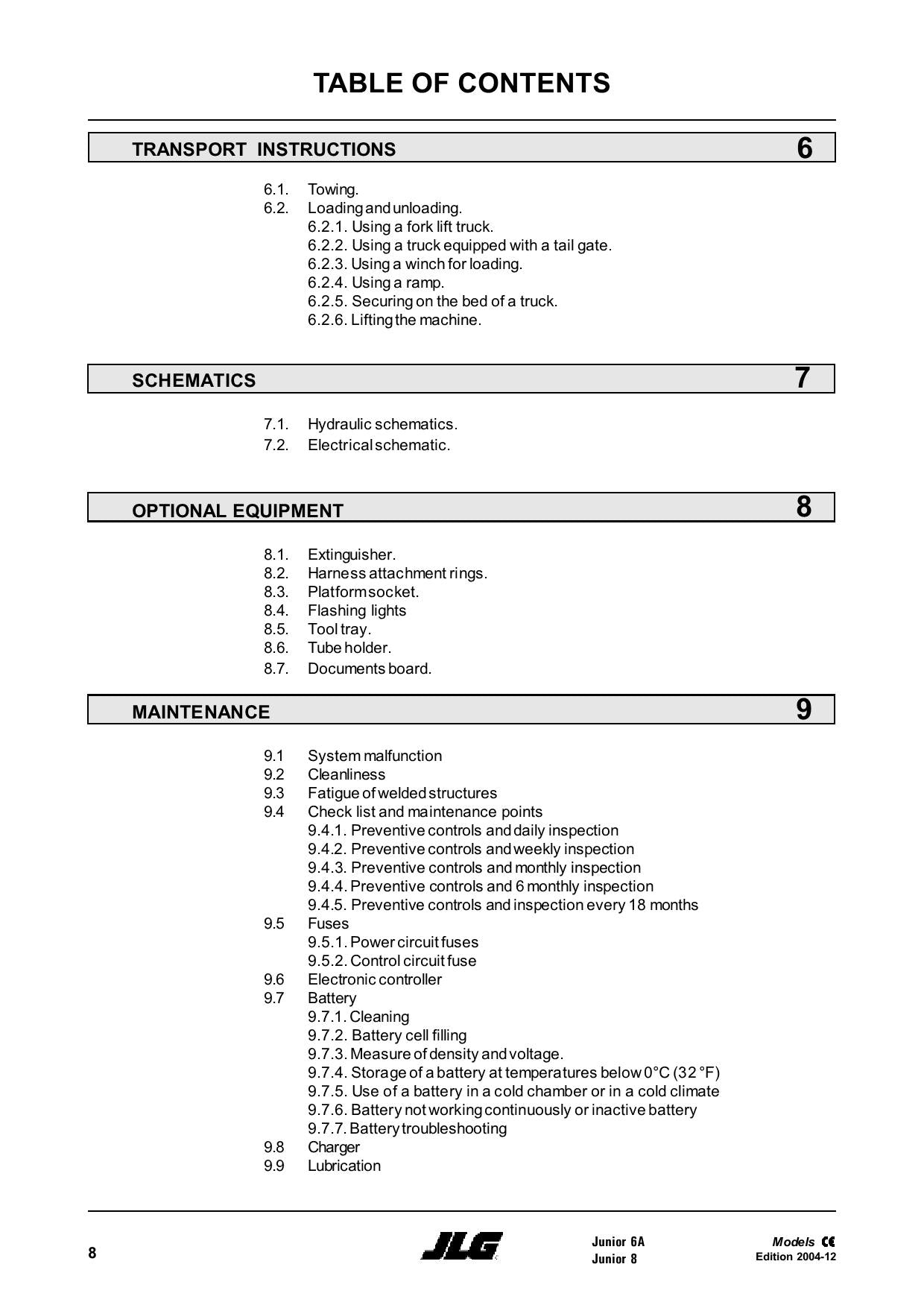 TOUCAN Junior 6A Junior 8A Vertical Lift Maintenance Operation Operators Manual